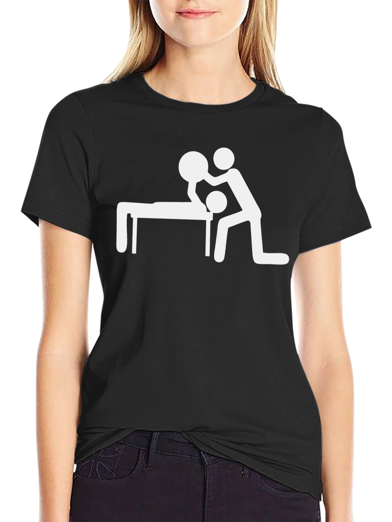 Black Massage Humor Tee - Funny Stick Figure Shirt view 2