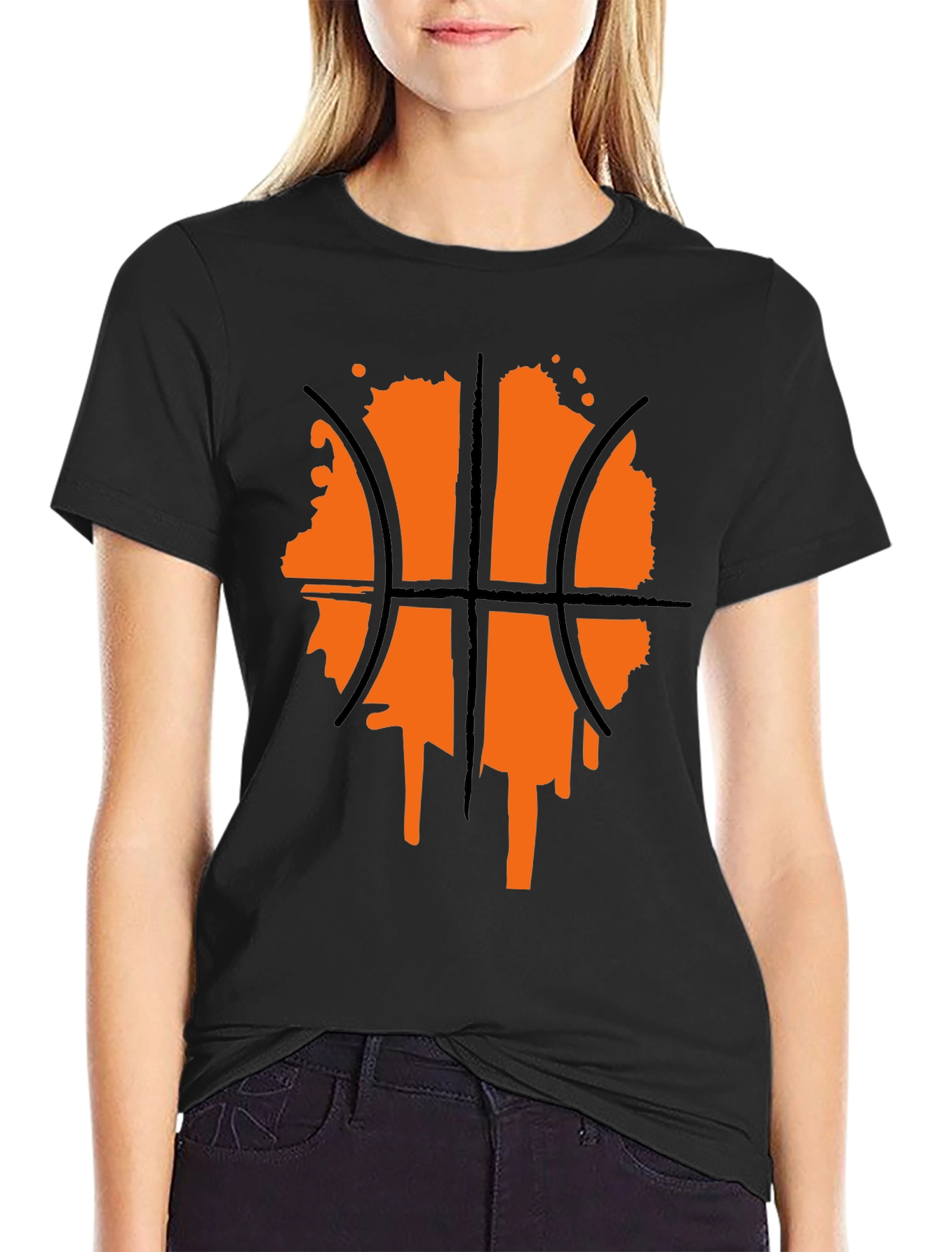 Black Basketball Graphic Tee - Black Crew Neck Shirt view 2