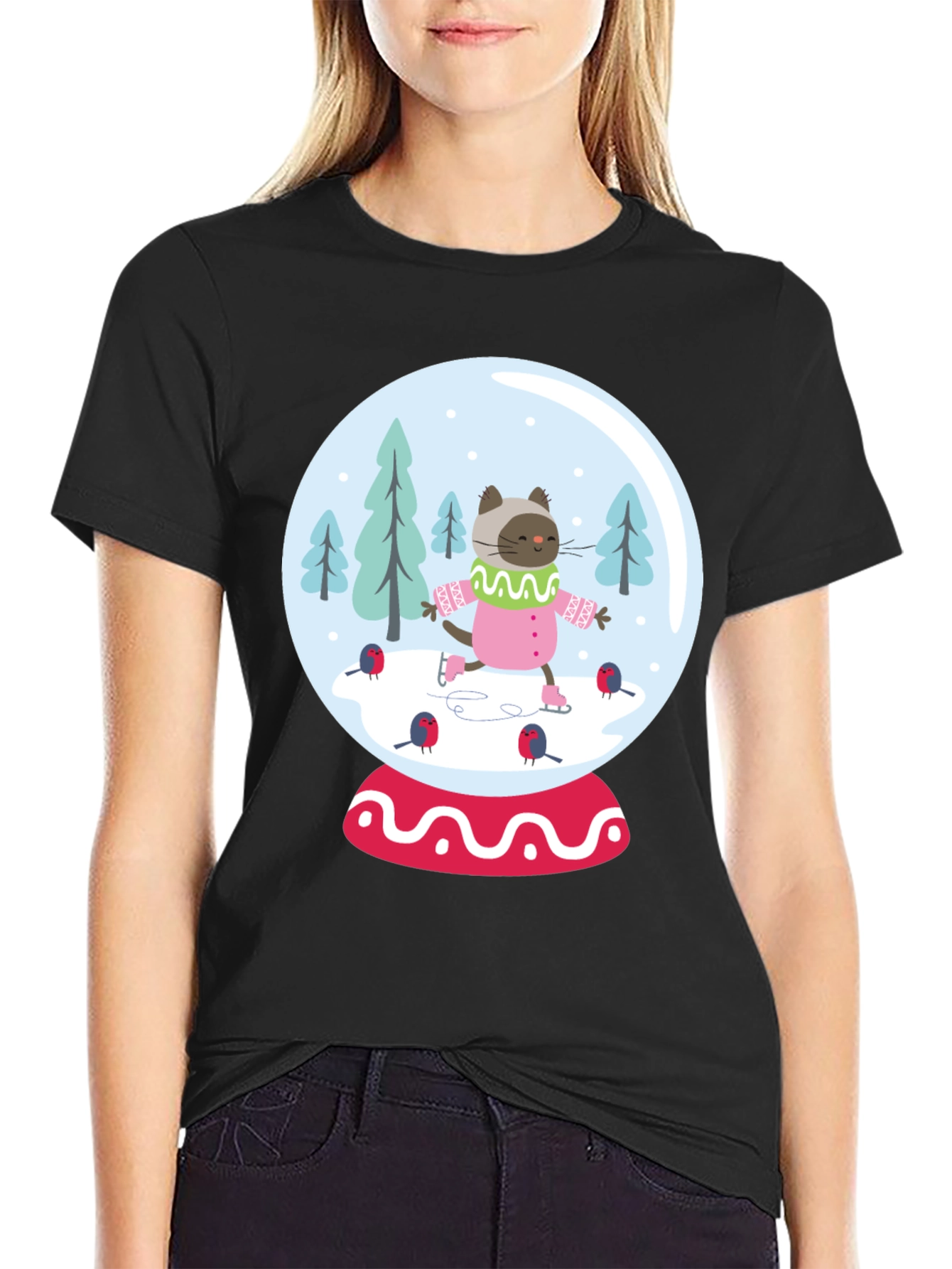 Black Cat Snow Globe Graphic Tee - Black Cotton Blend view 2