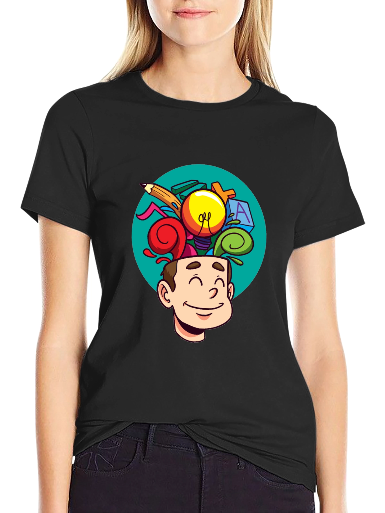Black Creative Mind T-Shirt - Cartoon Brain view 2