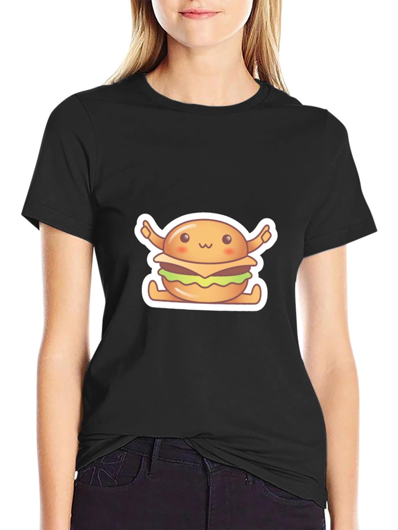 Black Kawaii Burger Graphic Tee - Unisex Black T-Shirt view 2