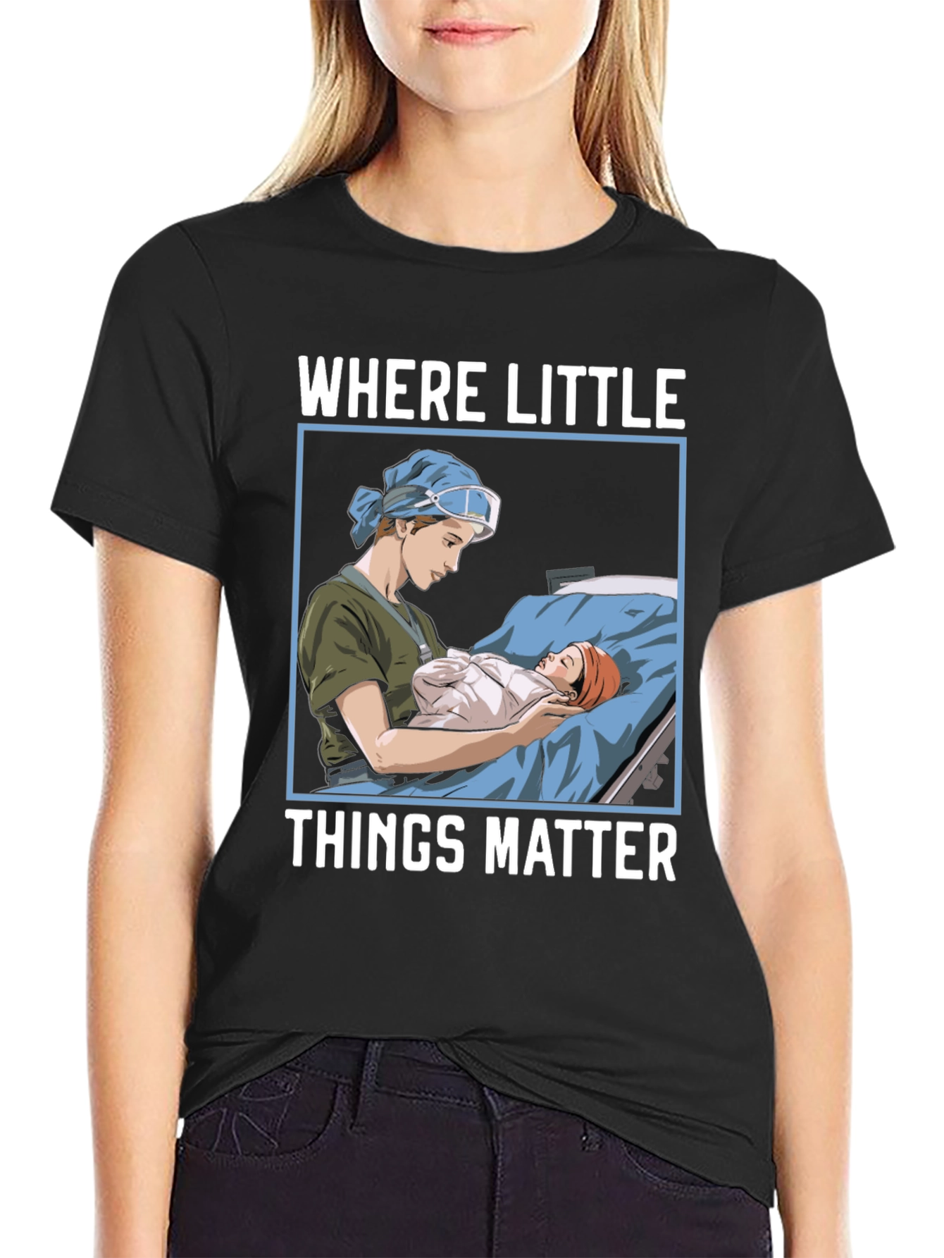Black Where Little Things Matter Nurse T-Shirt view 2