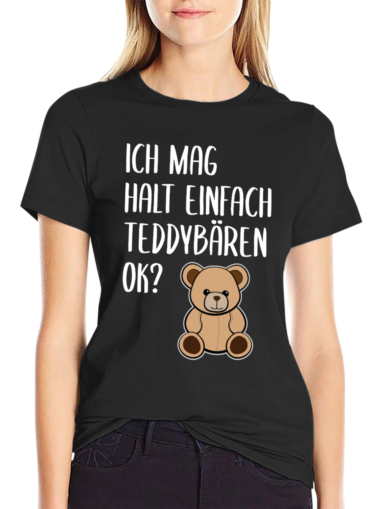 Black I Just Really Like Teddy Bears OK? T-Shirt view 2