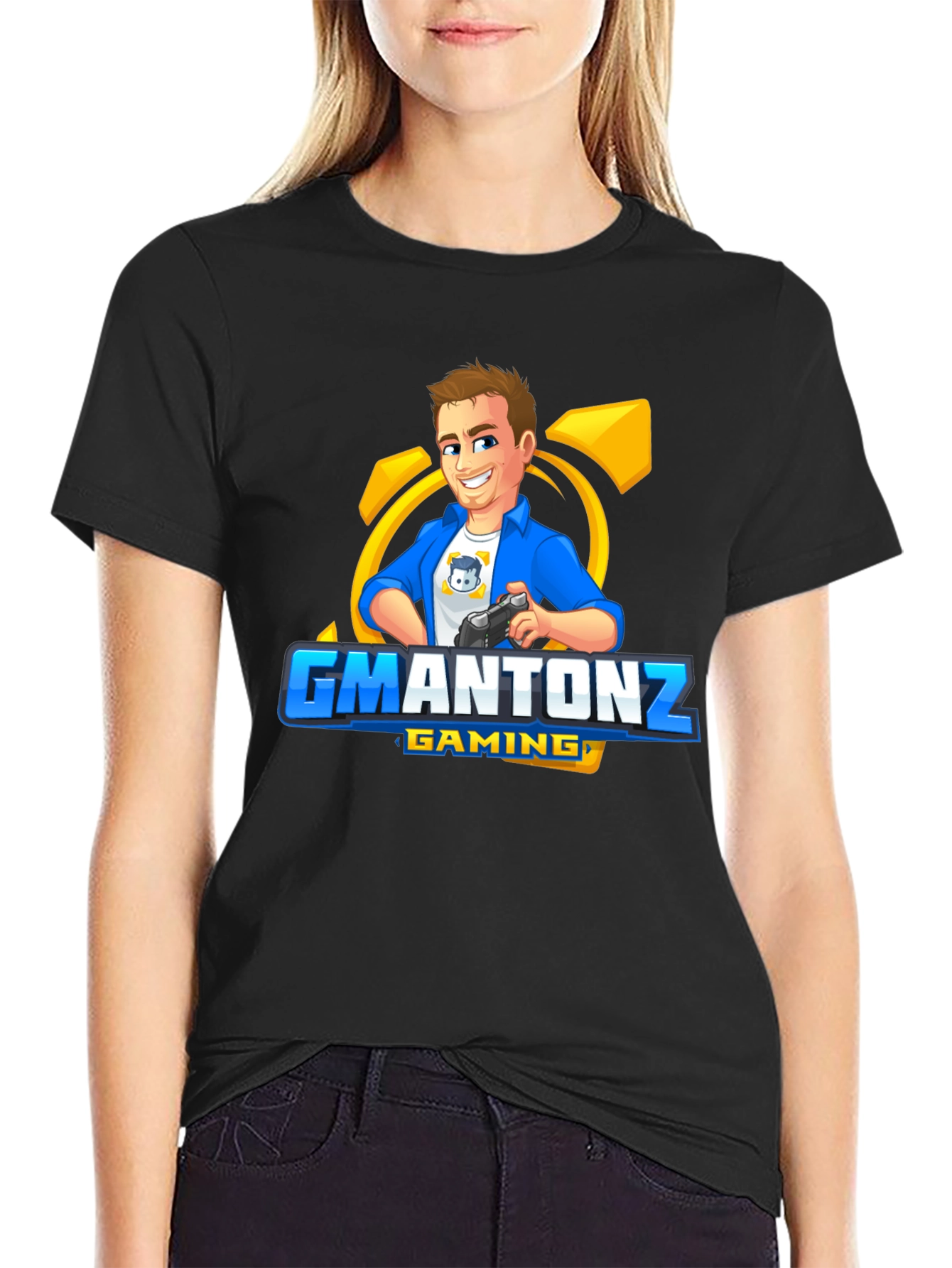 Black GMANTONZ Gaming Black T-Shirt view 2