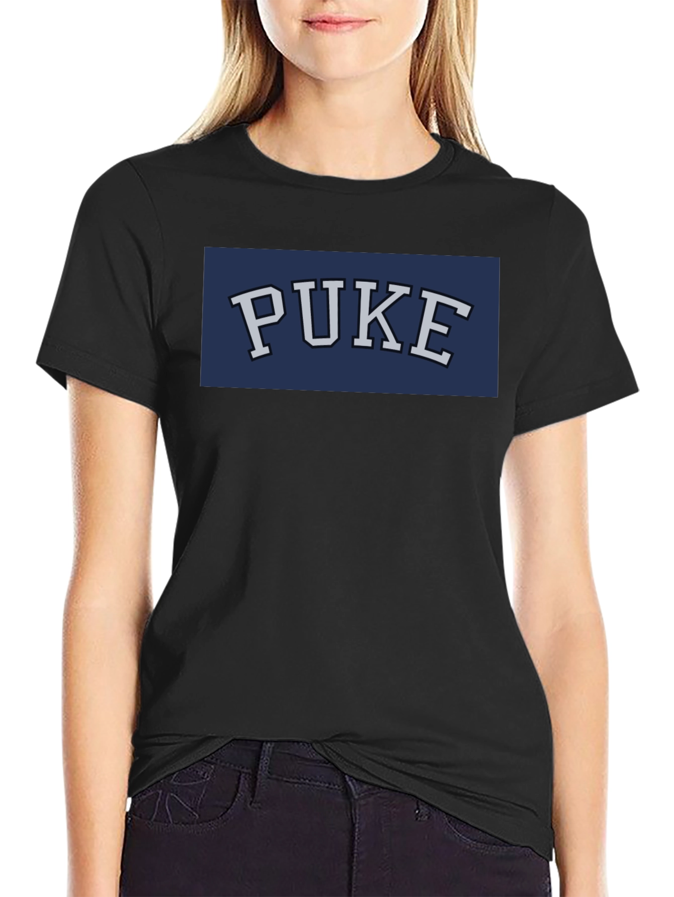 Black PUKE Graphic Tee - Funny College Humor T-Shirt view 2
