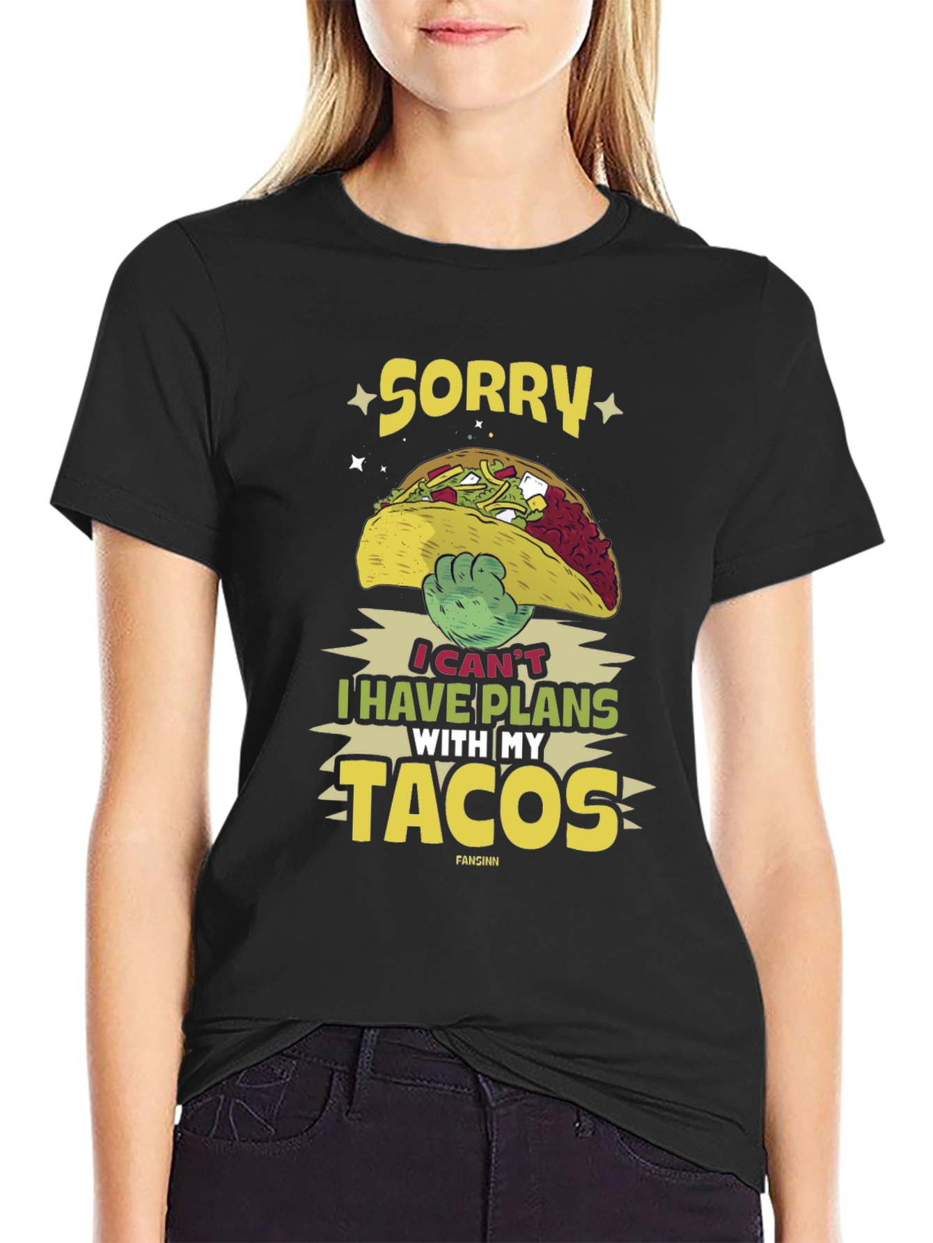 Black Sorry I Have Plans With My Tacos T-Shirt view 2