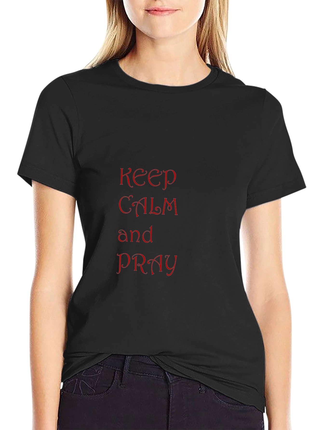 Black Keep Calm and Pray T-Shirt - Black view 2