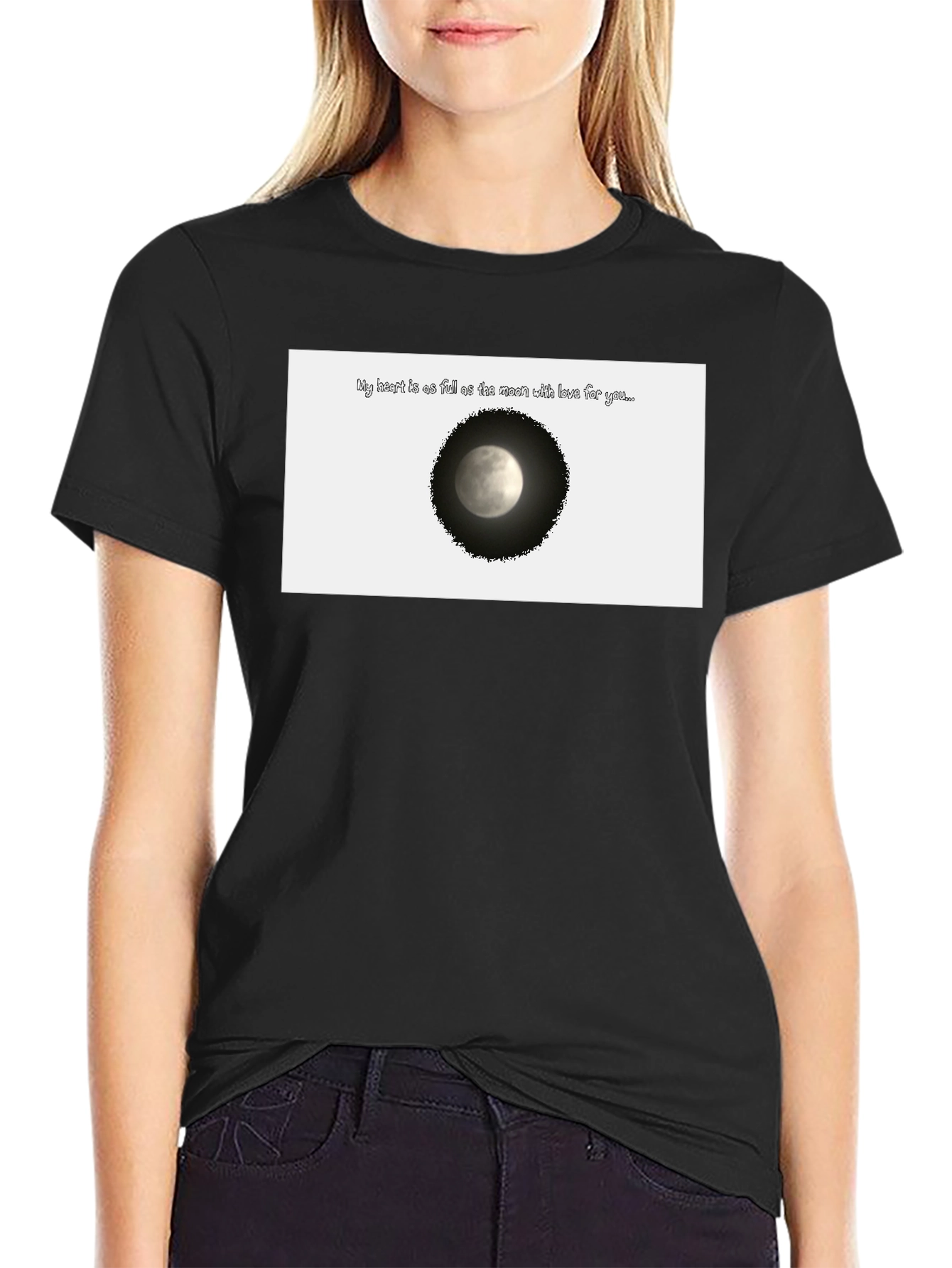 Black Moon Love T-Shirt - Heart Full of Love Design view 2