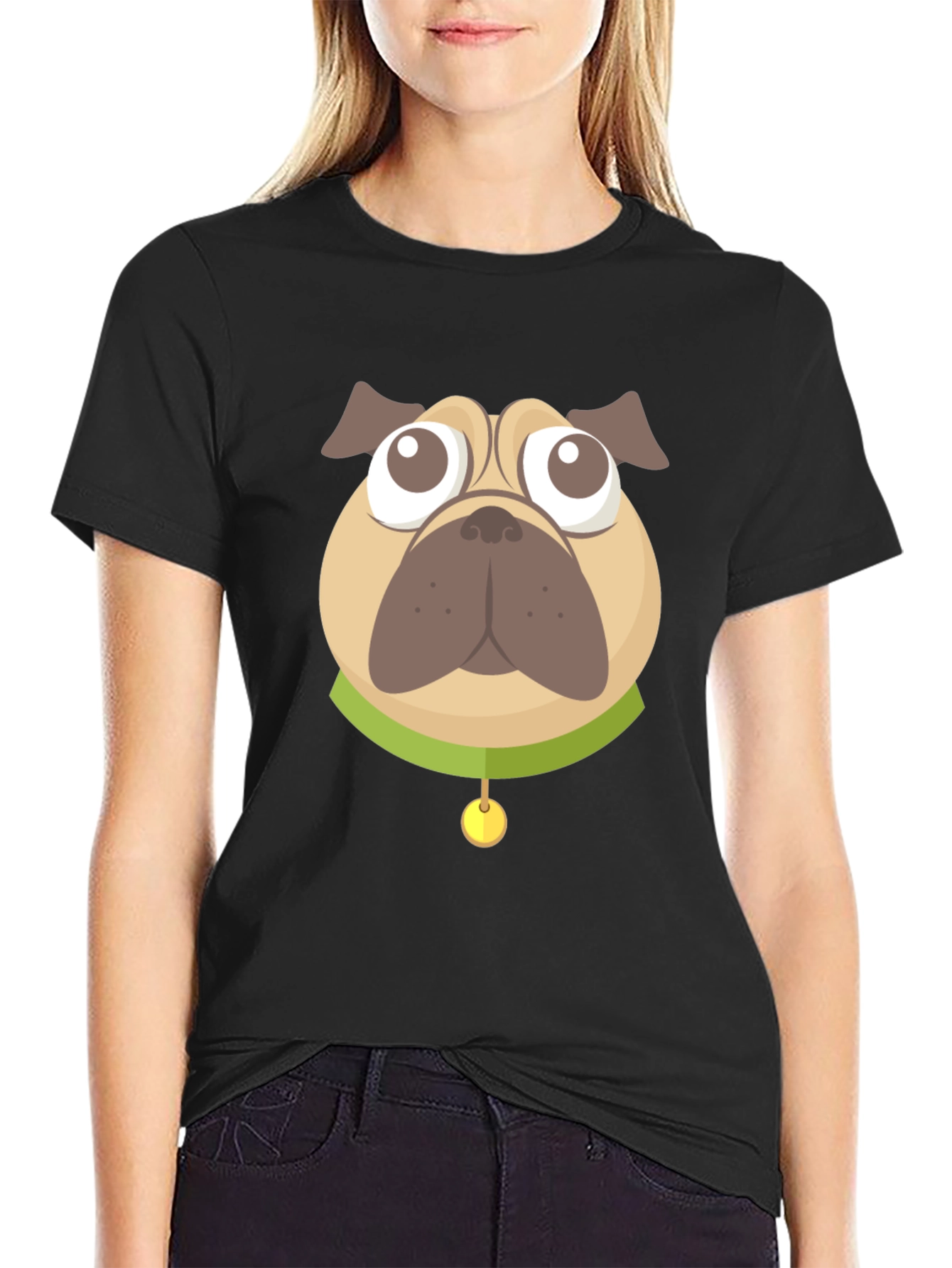 Black Pug Graphic Black T-Shirt view 2
