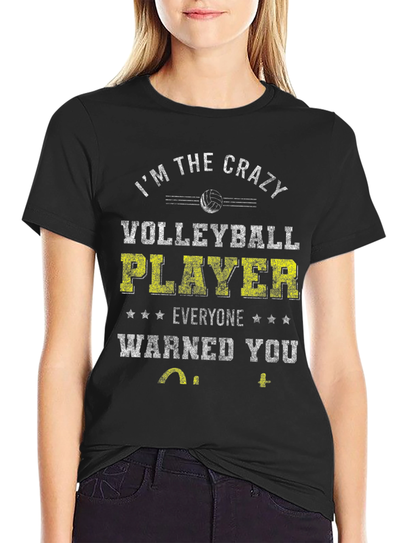 Black Crazy Volleyball Player T-Shirt view 2