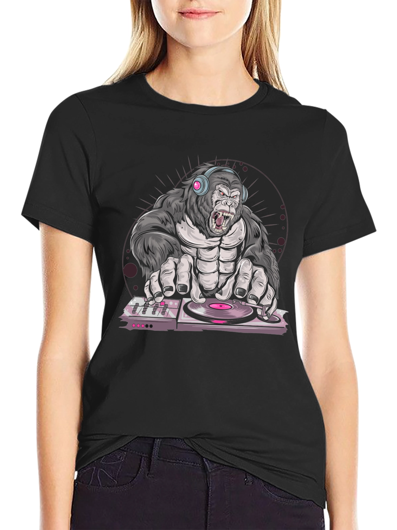 Black DJ Gorilla Graphic T-Shirt view 2