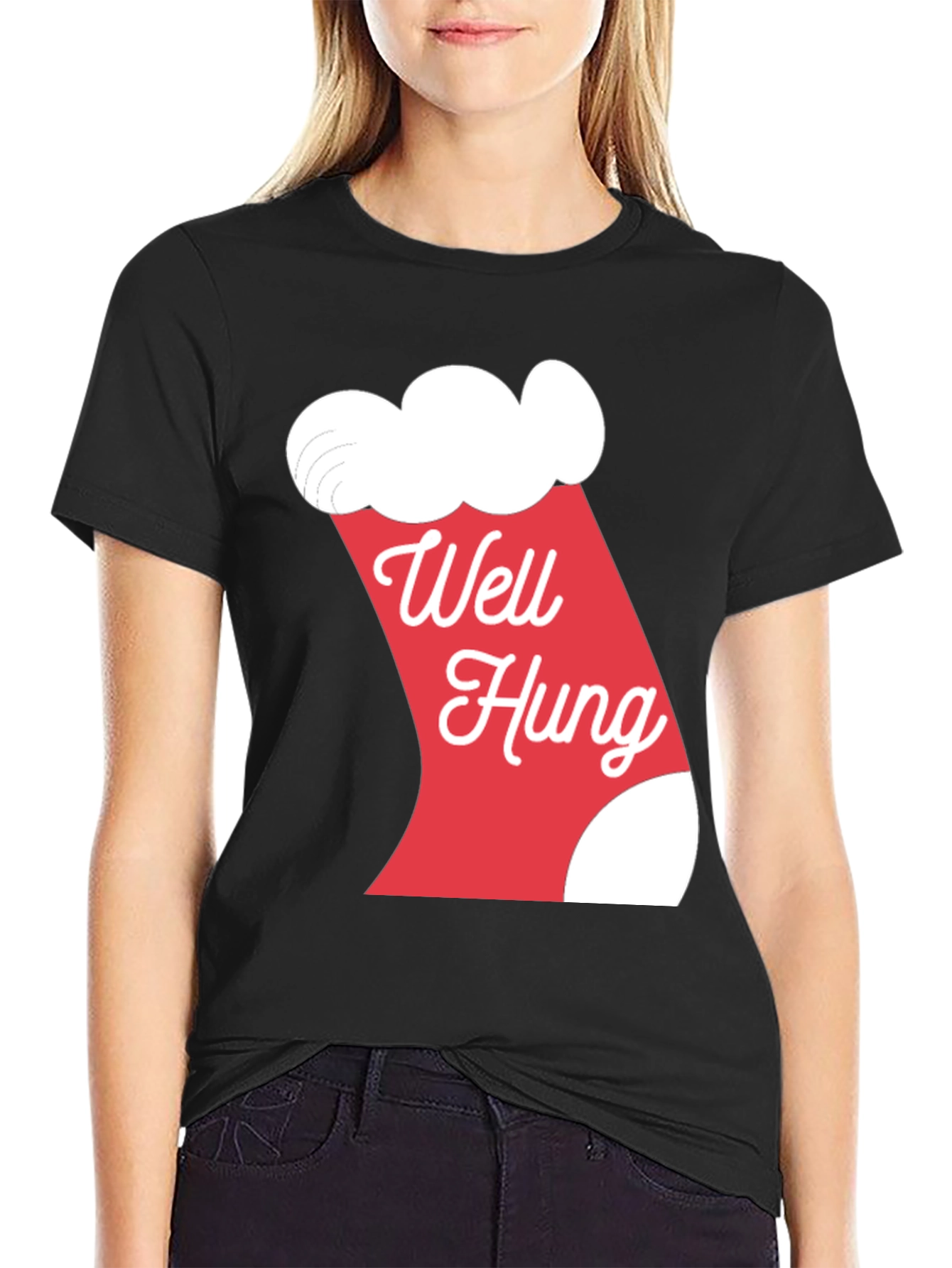 Black Well Hung Christmas Stocking Graphic T-Shirt view 2