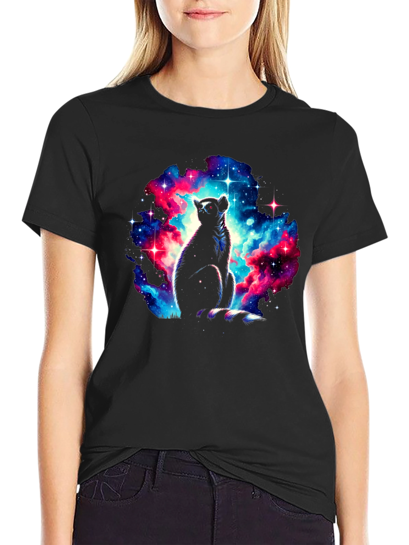 Black Galaxy Lemur Graphic T-Shirt - Men's Black Tee view 2