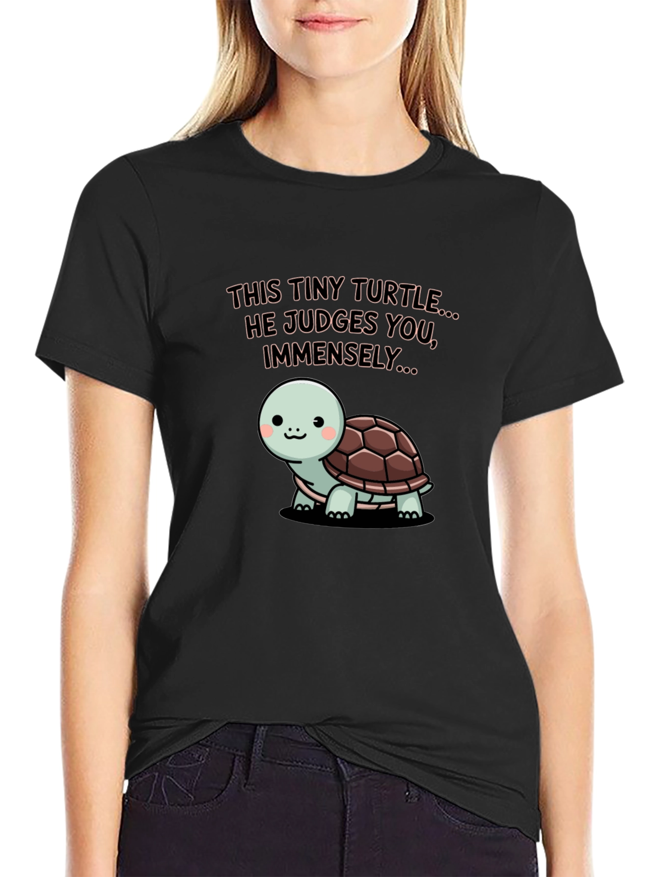 Black Tiny Turtle Judges You Graphic Tee view 2