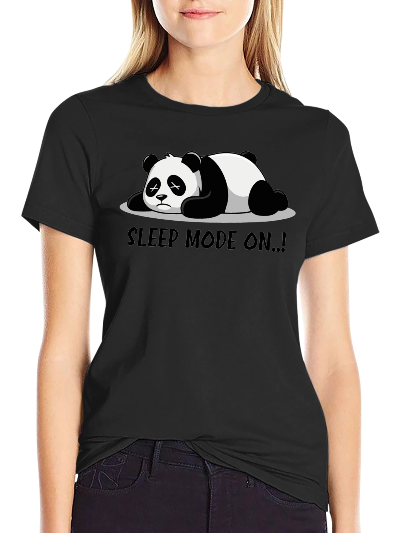 Black Sleep Mode Panda T-Shirt - Funny Graphic Tee view 2