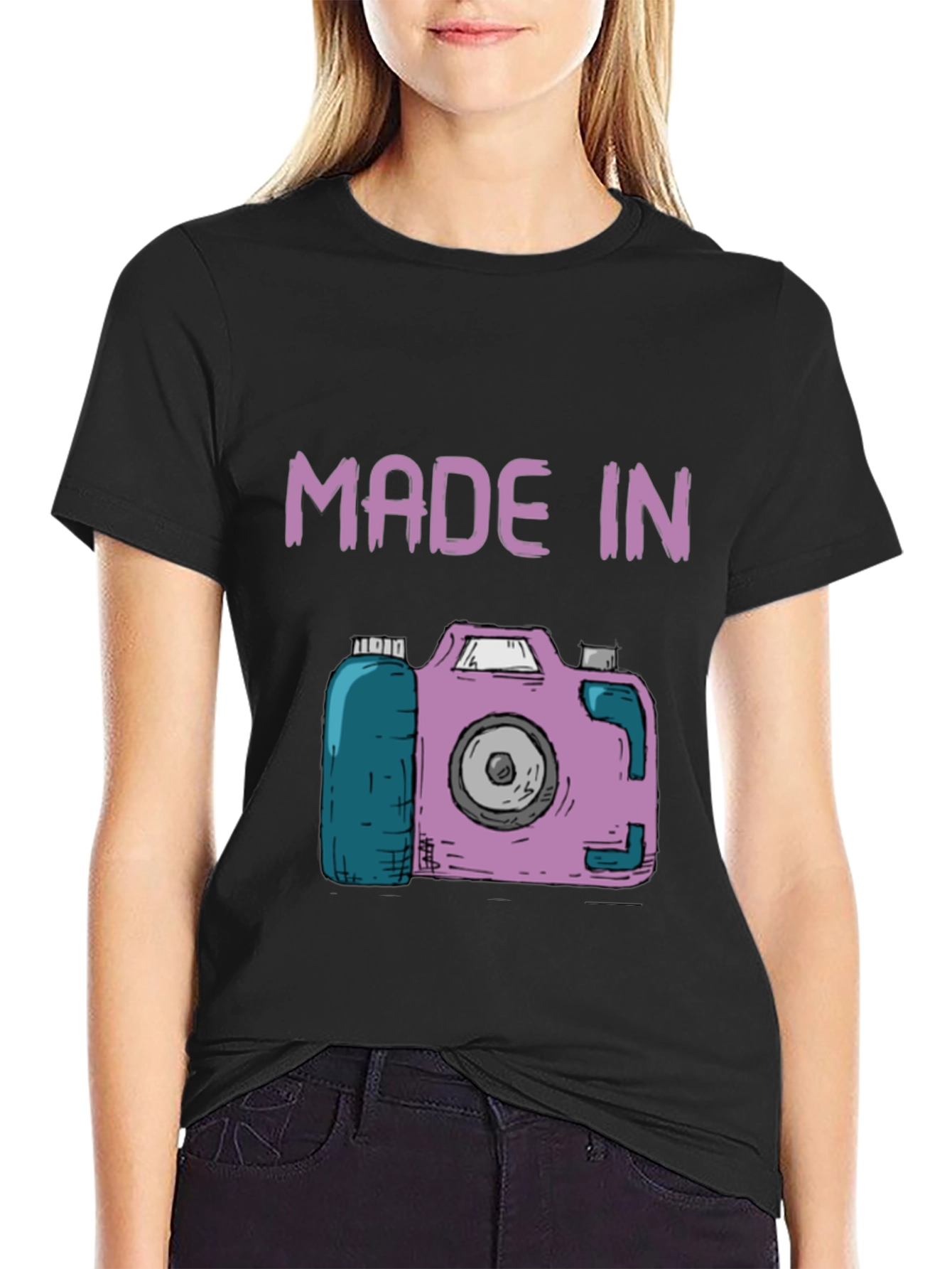 Black Funny Made In Camera T-Shirt view 2
