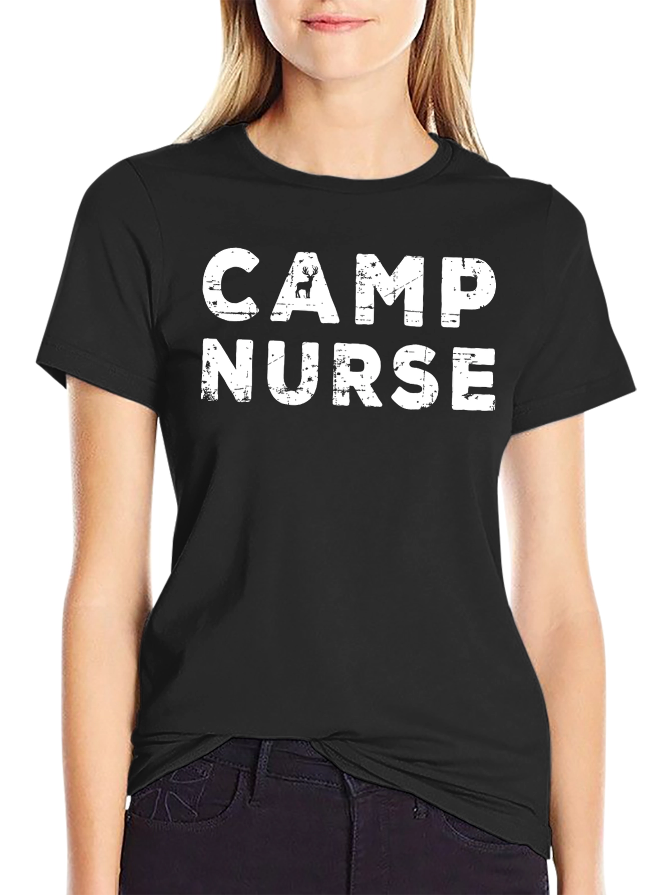Black Camp Nurse Tee - Distressed Style Black Cotton T-Shirt view 2
