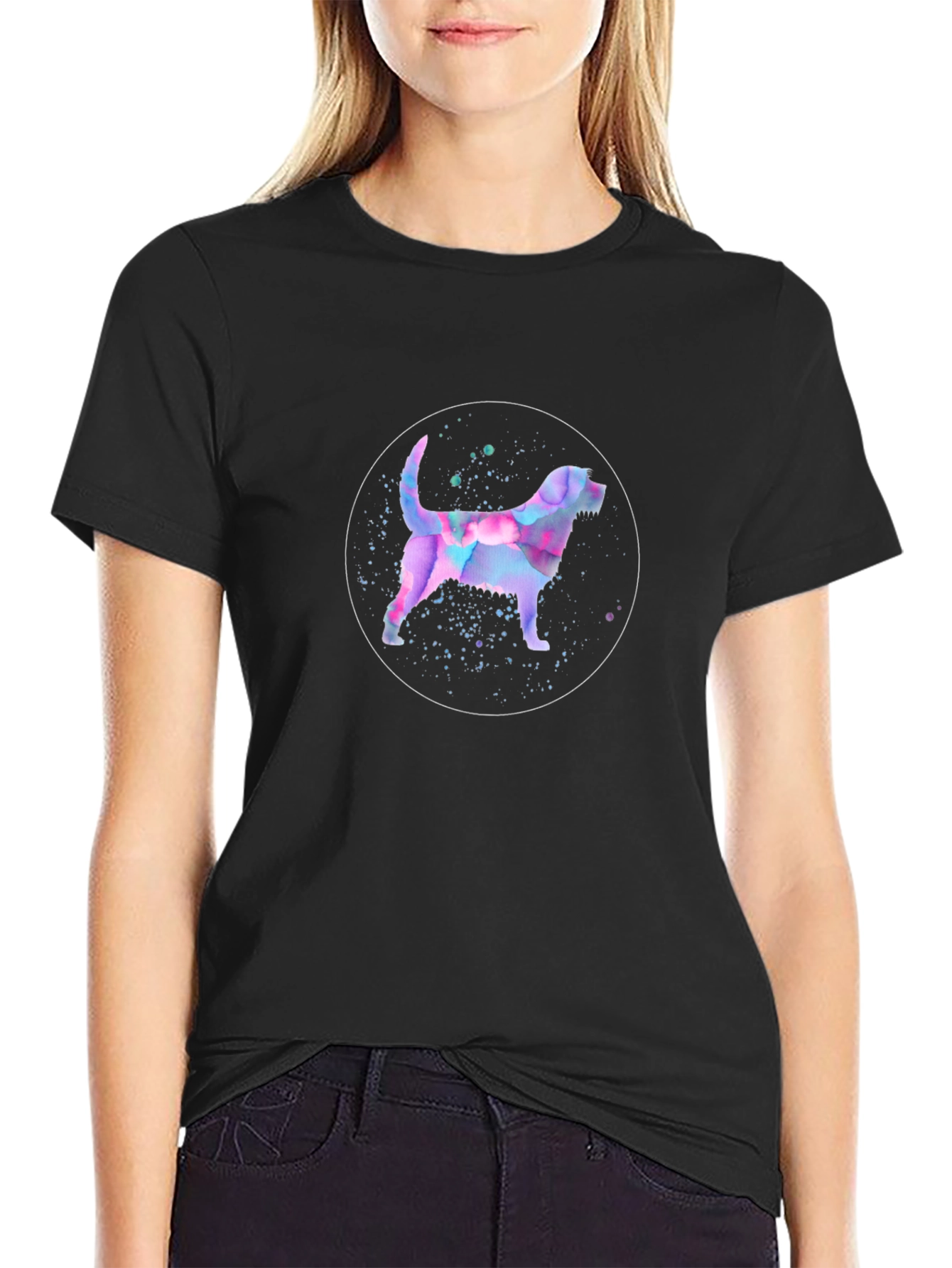 Dog Watercolor Graphic Tee - Unisex Black T-Shirt - 2