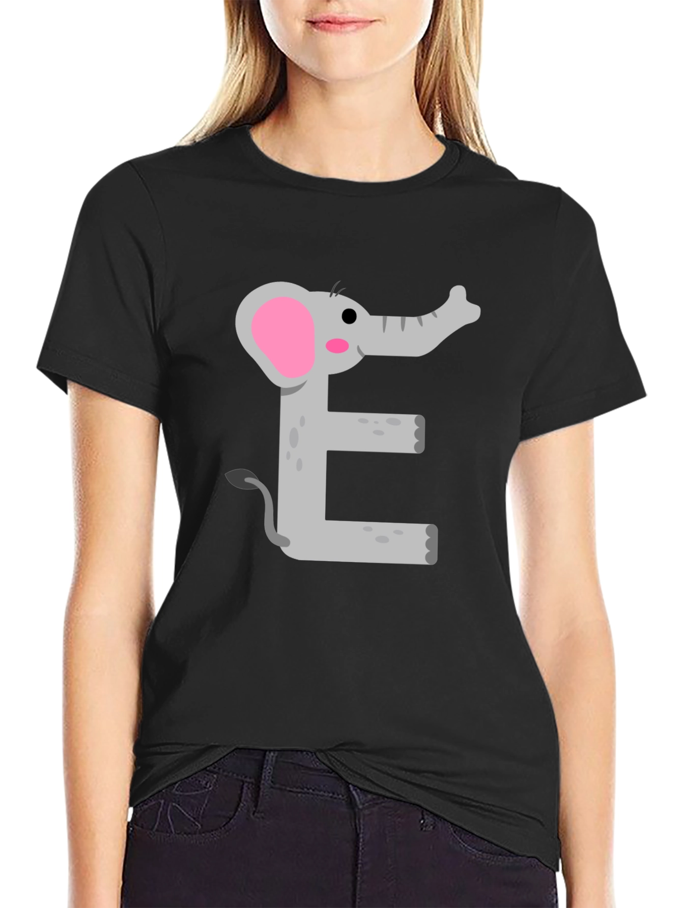 Black Elephant E Graphic Tee - Kids Alphabet Shirt view 2