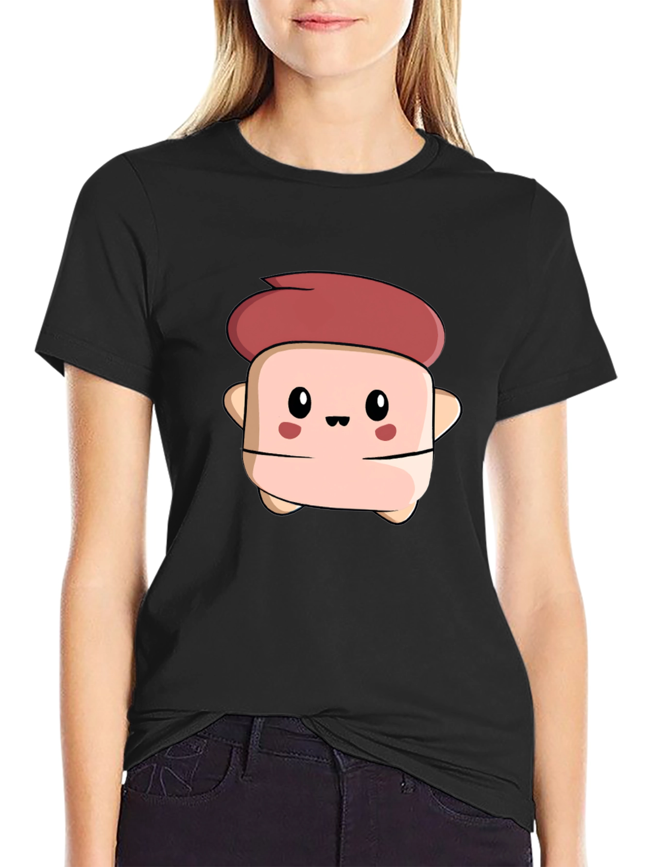 Black Cute Cartoon Character Black T-Shirt view 2