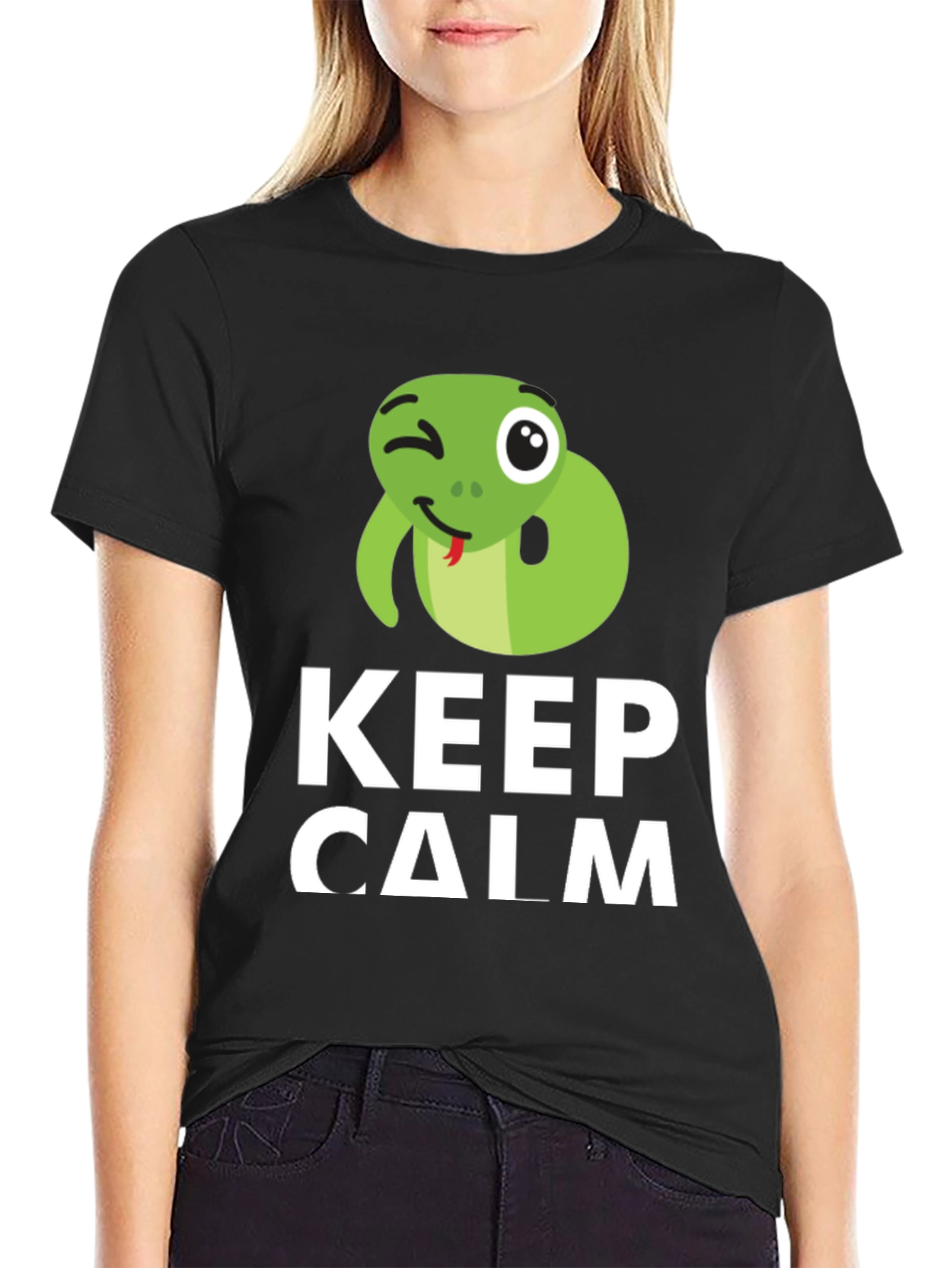 Black Keep Calm Snake Tee - Funny Graphic T-Shirt view 2