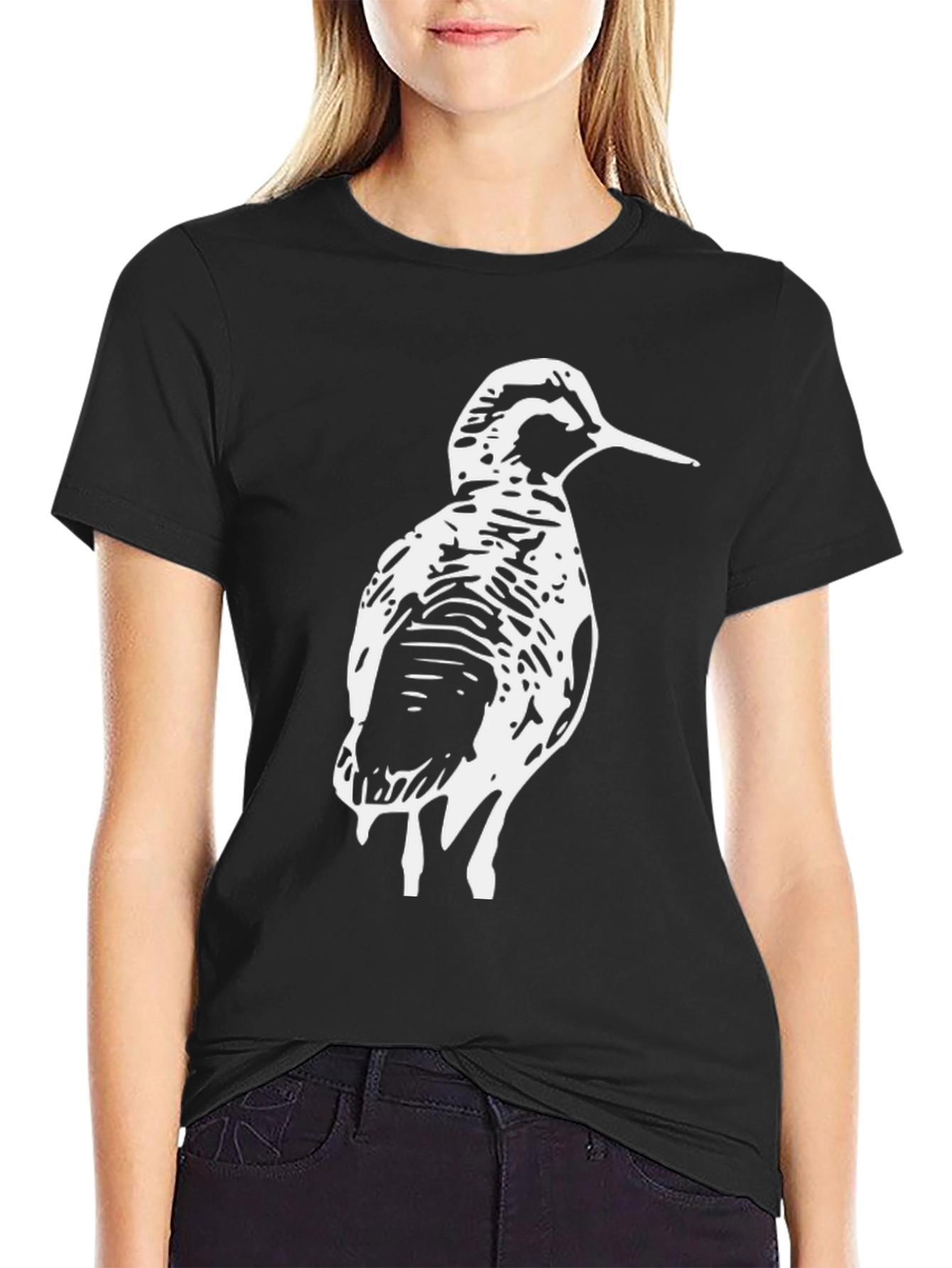 Black Woodcock Bird Graphic Tee - Black Cotton T-Shirt view 2