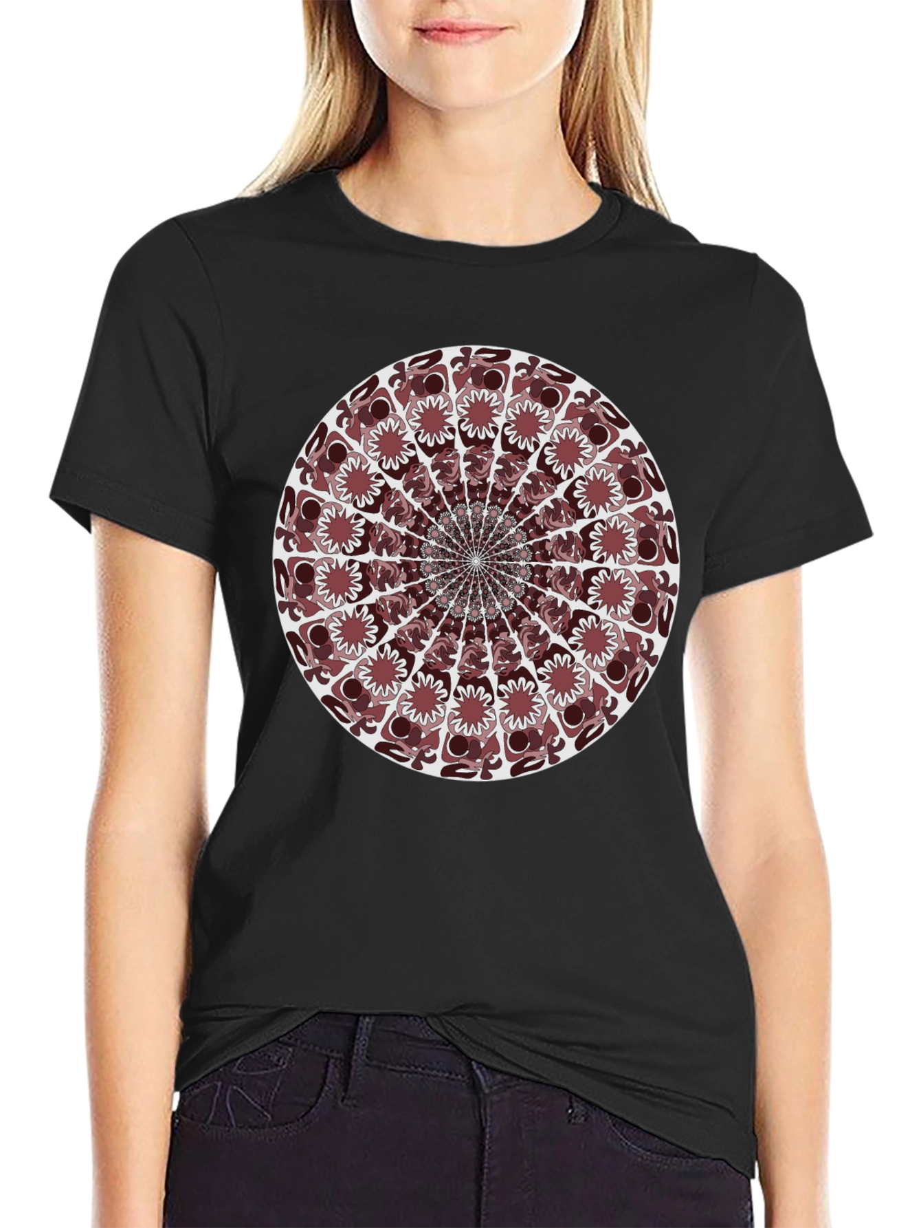 Black Abstract Mandala Graphic T-Shirt - Black view 2
