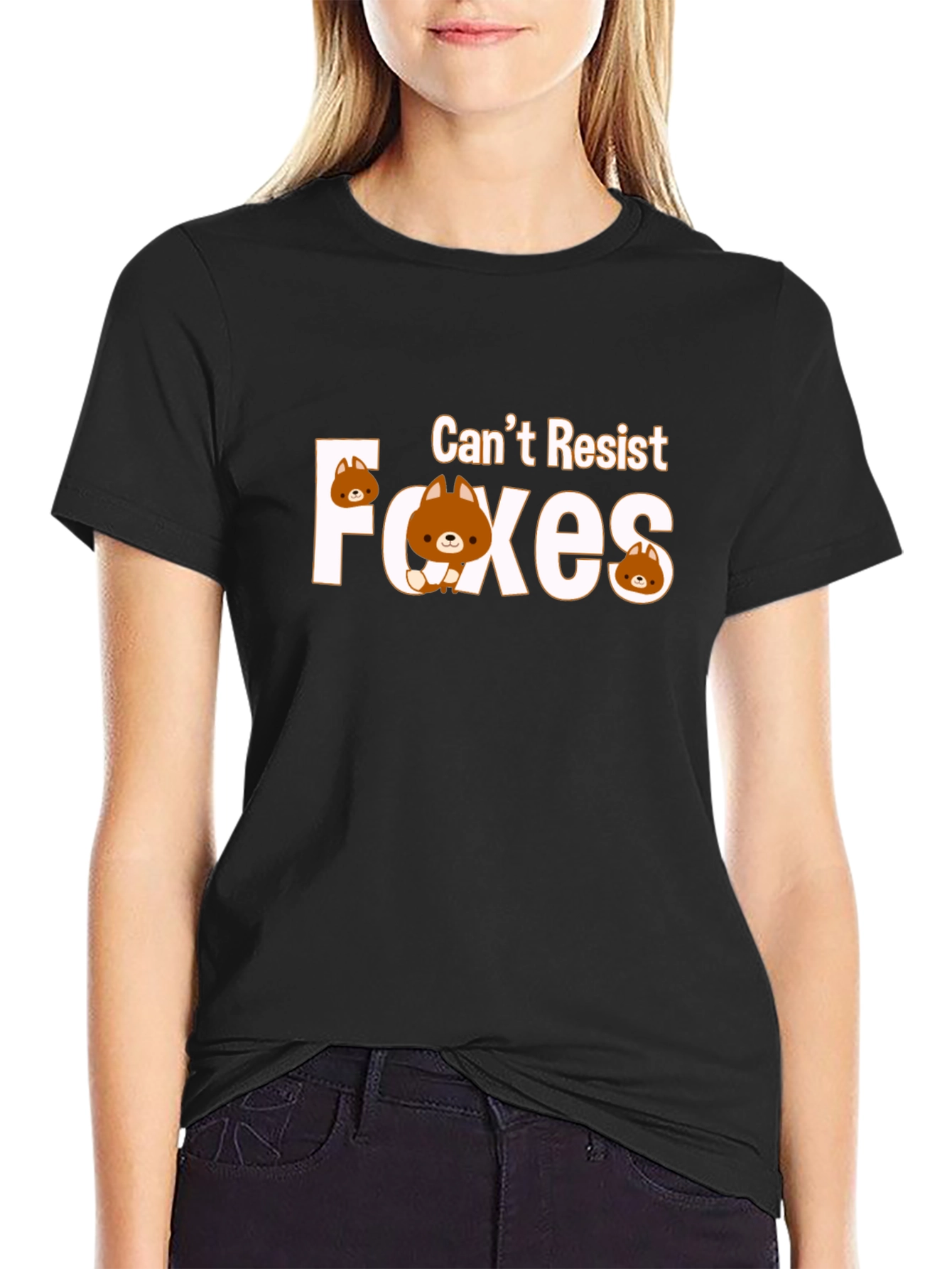 Black Can't Resist Foxes Graphic T-Shirt view 2