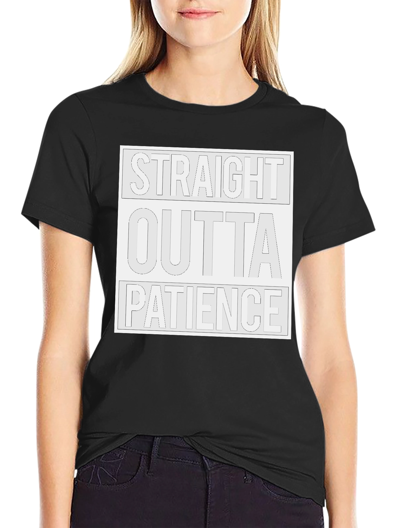 Black Straight Outta Patience Graphic Tee - Black Cotton T-Shirt view 2