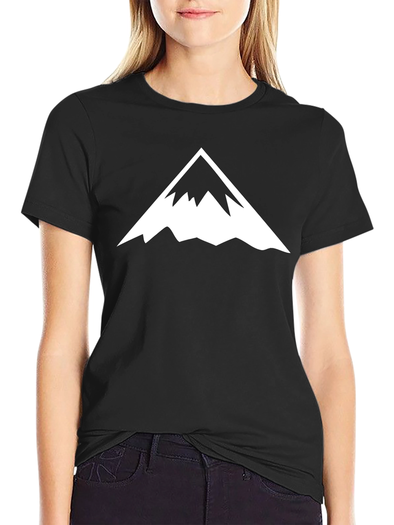Black Men's Black T-Shirt with Mountain Peak Graphic view 2