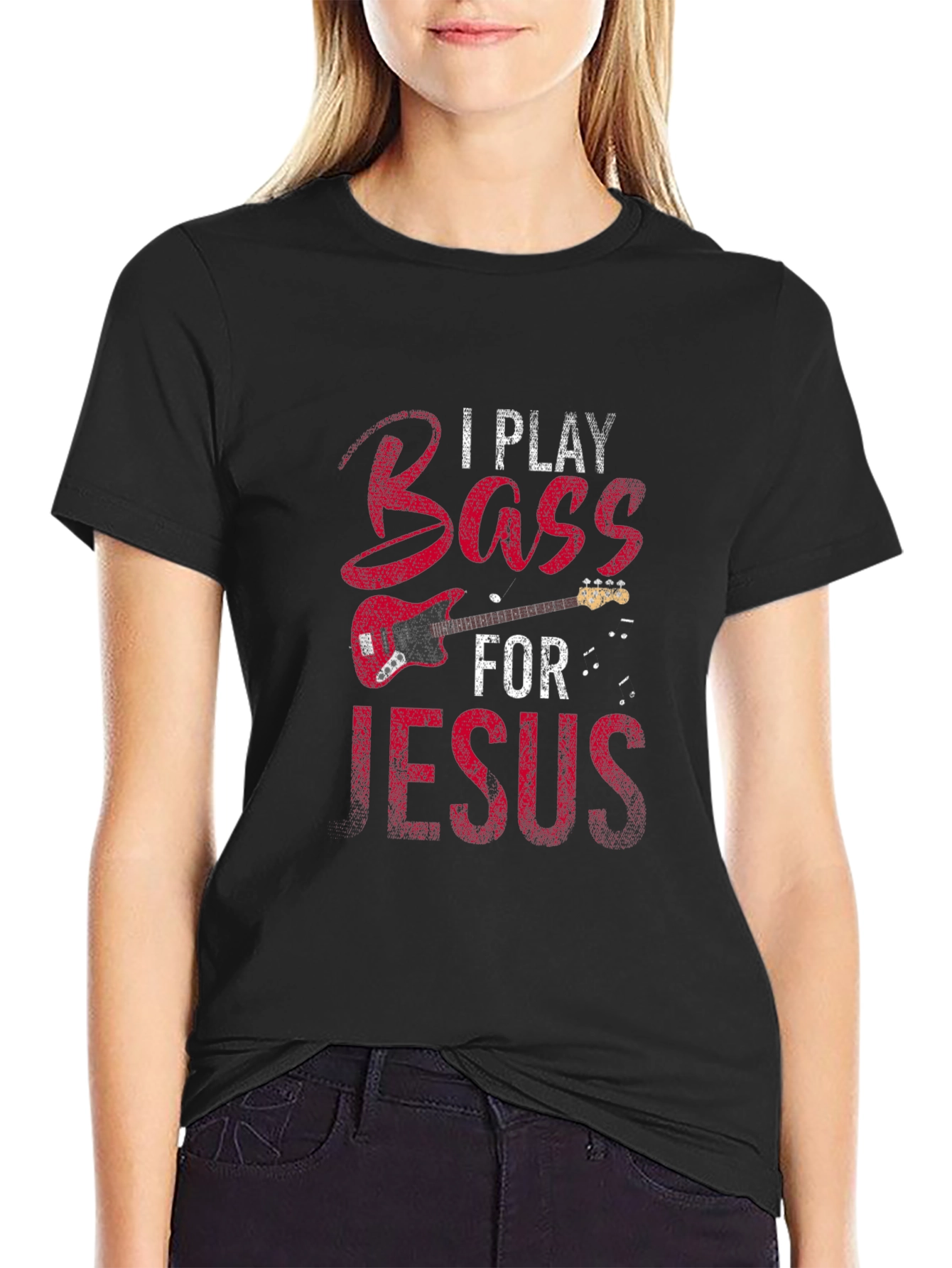 Black I Play Bass for Jesus T-Shirt view 2