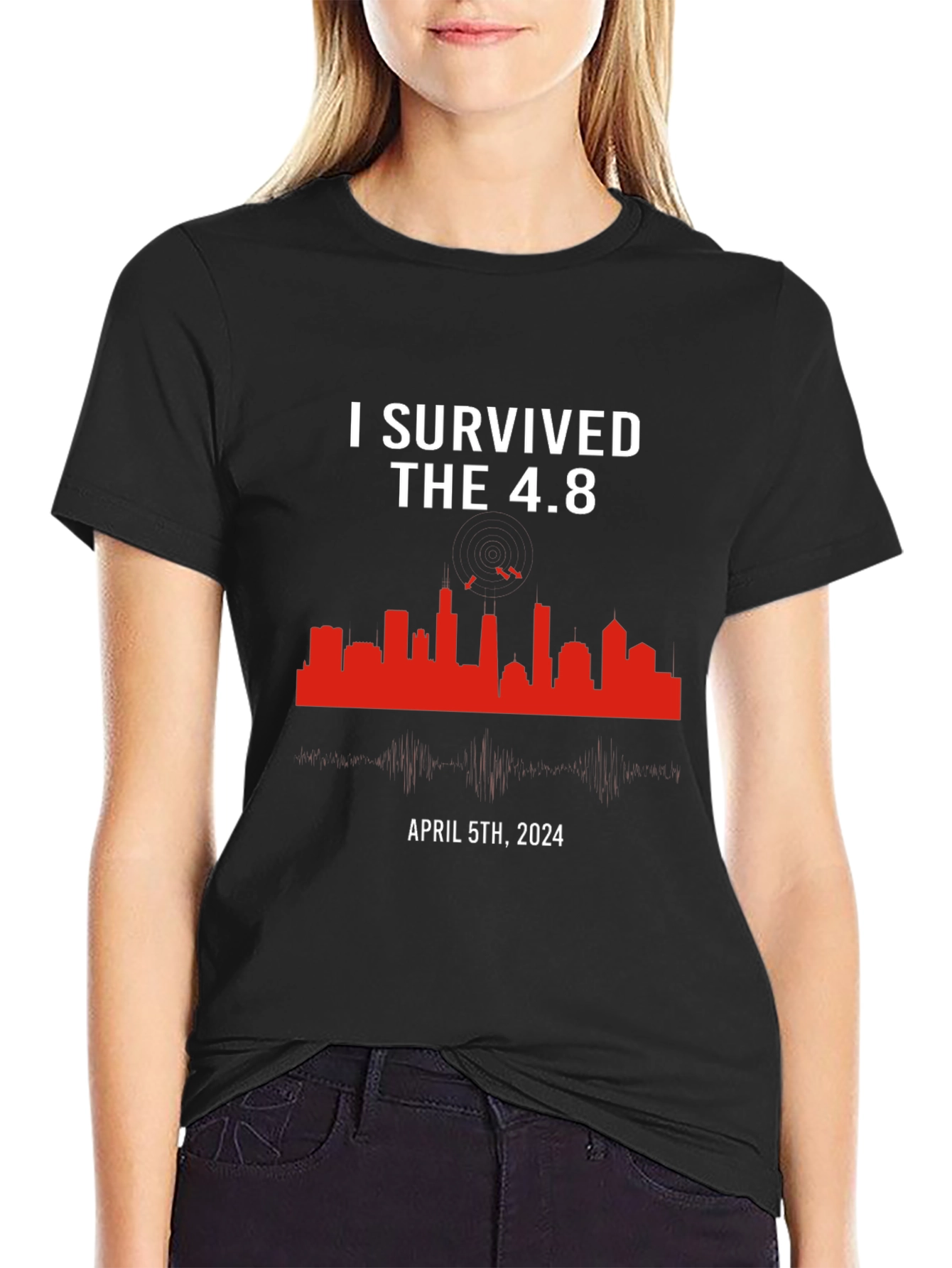 Black I Survived the 4.8 Earthquake April 5th, 2024 T-Shirt view 2
