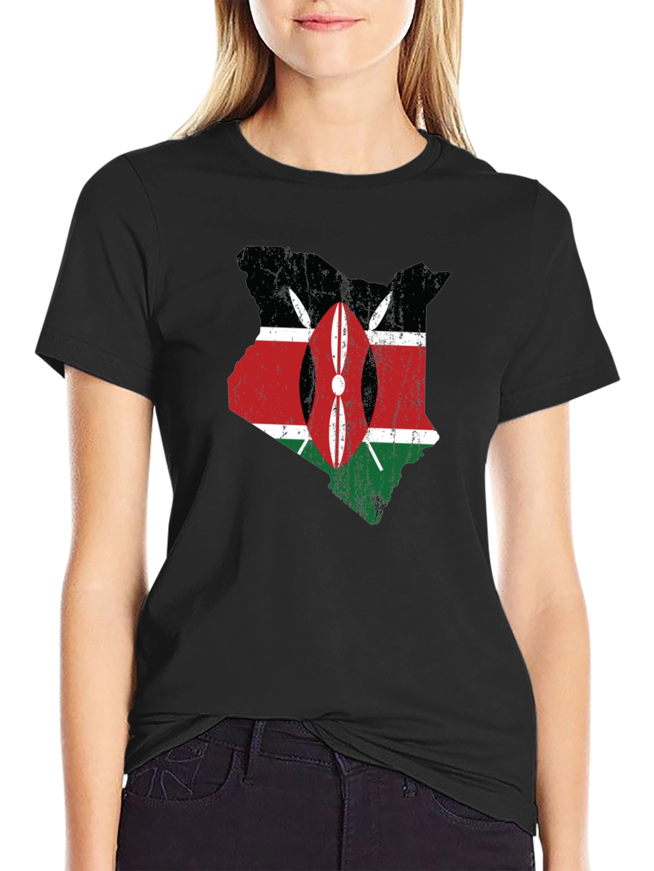 Kenya Flag Map T-Shirt - Distressed Graphic Tee - 2