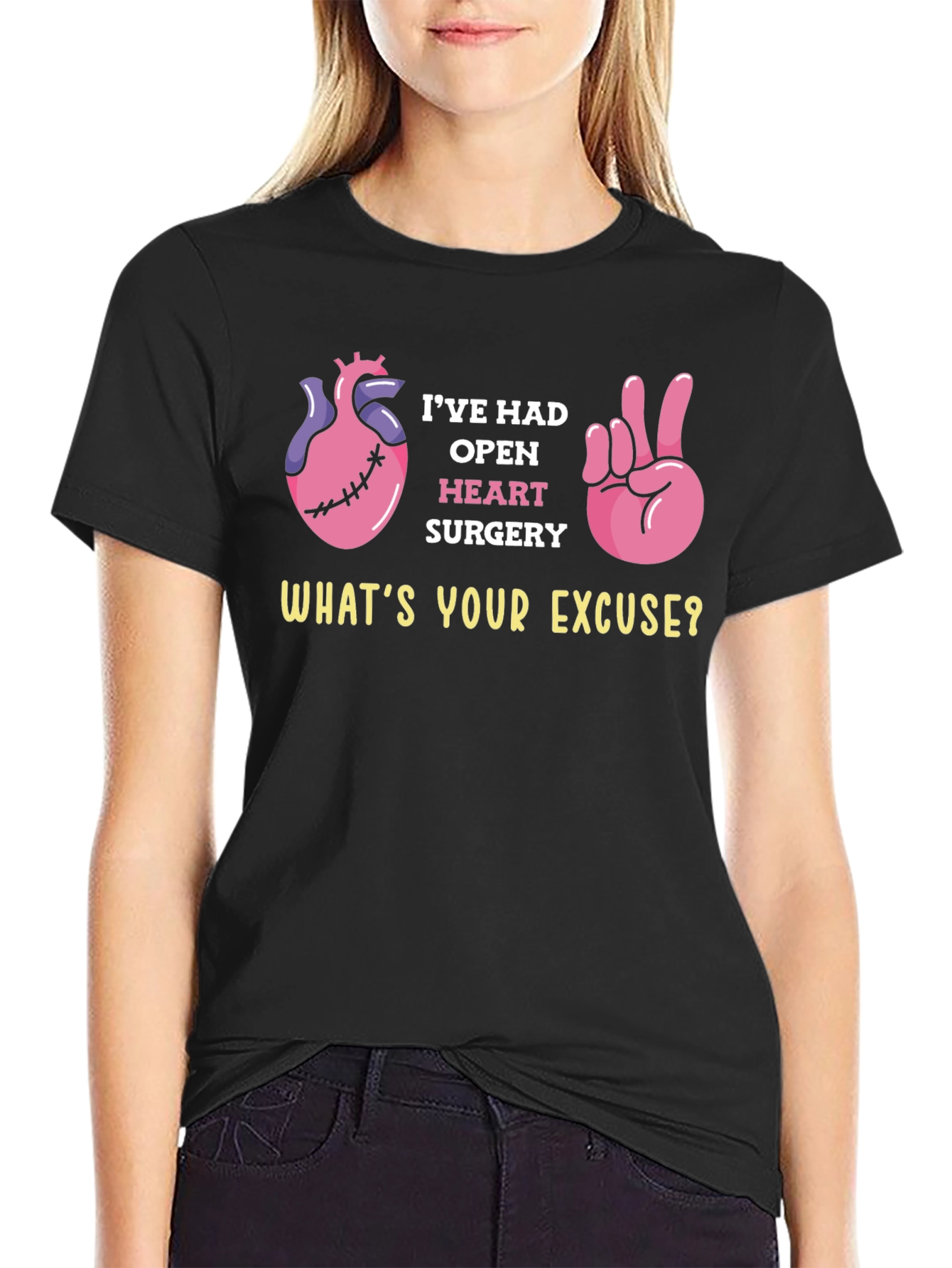 Black Open Heart Surgery Humor T-Shirt view 2