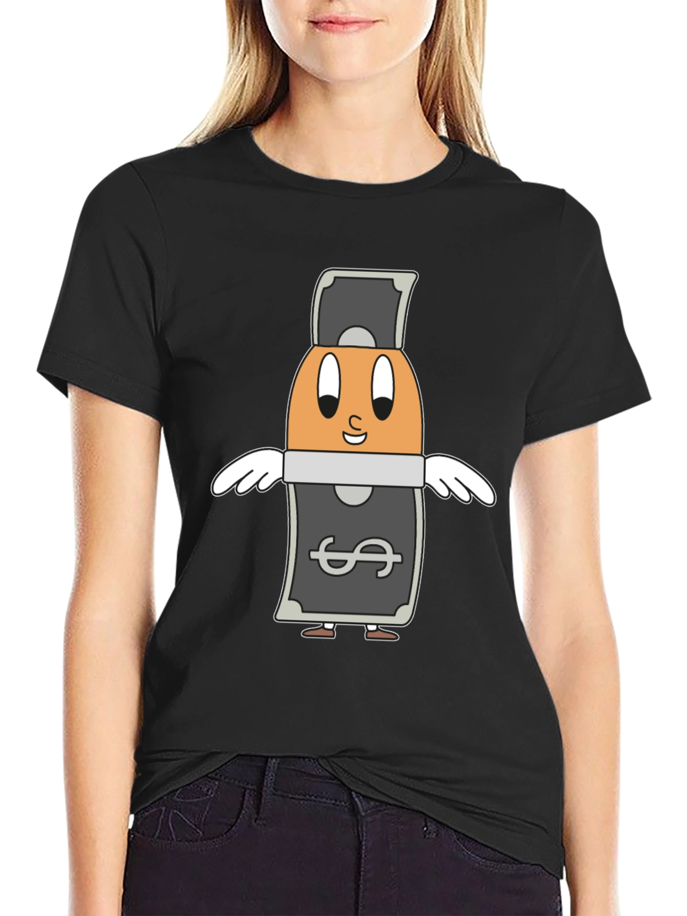 Black Cartoon Egg Money Black T-Shirt view 2