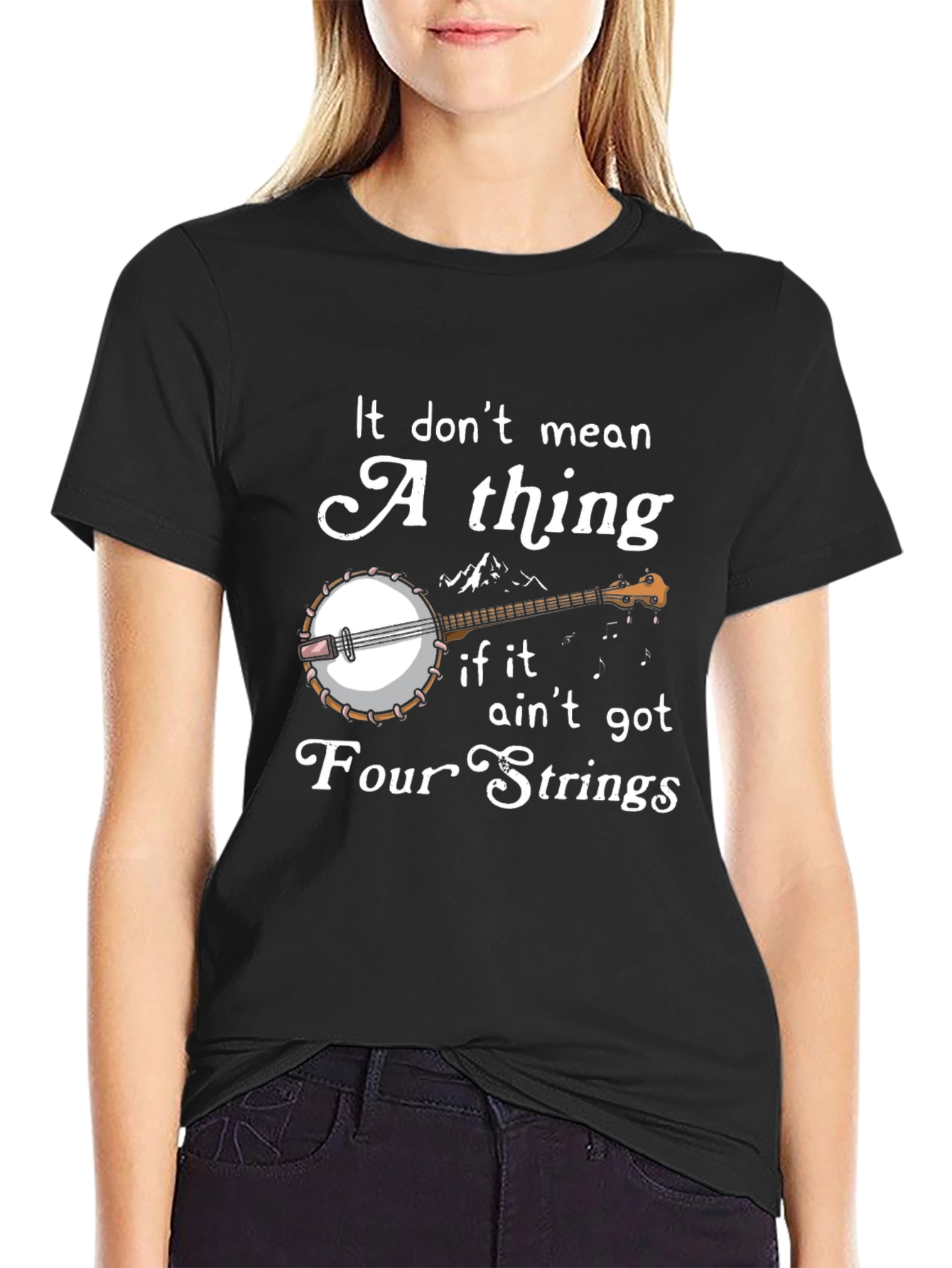 Black Banjo Four Strings Graphic T-Shirt view 2