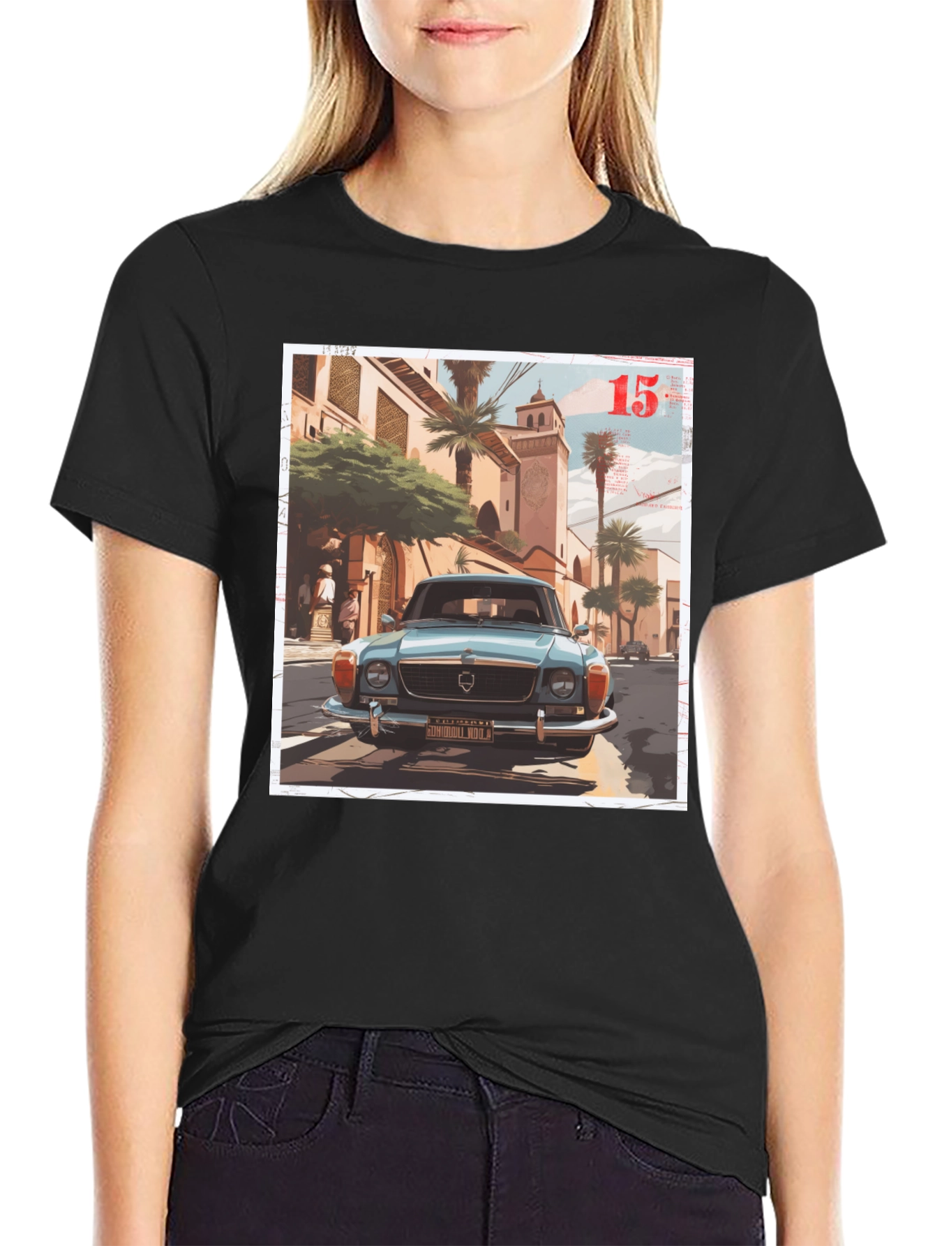 Black Vintage Car Graphic Tee - Men's Black T-Shirt view 2