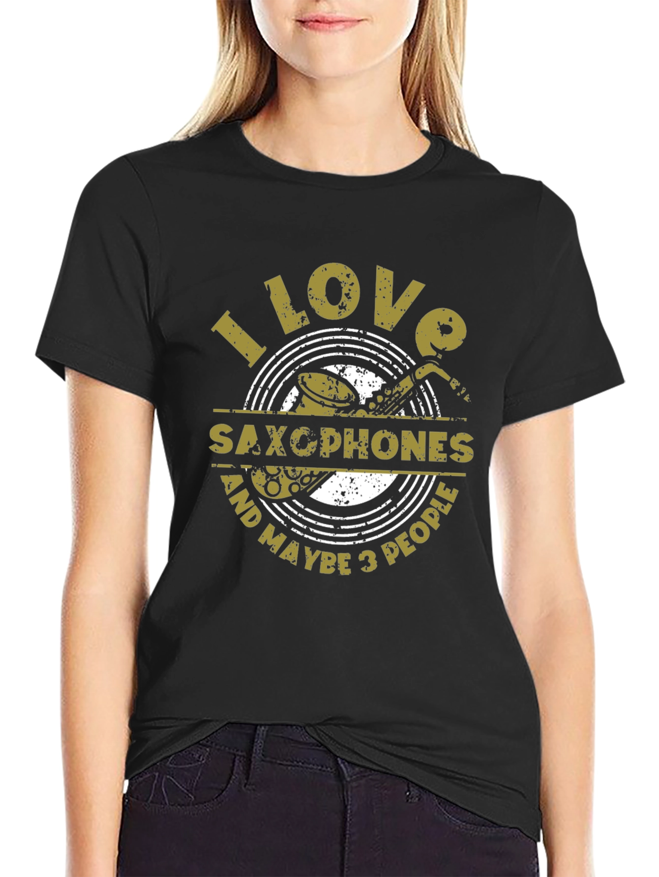 Black I Love Saxophones & Maybe 3 People T-Shirt view 2