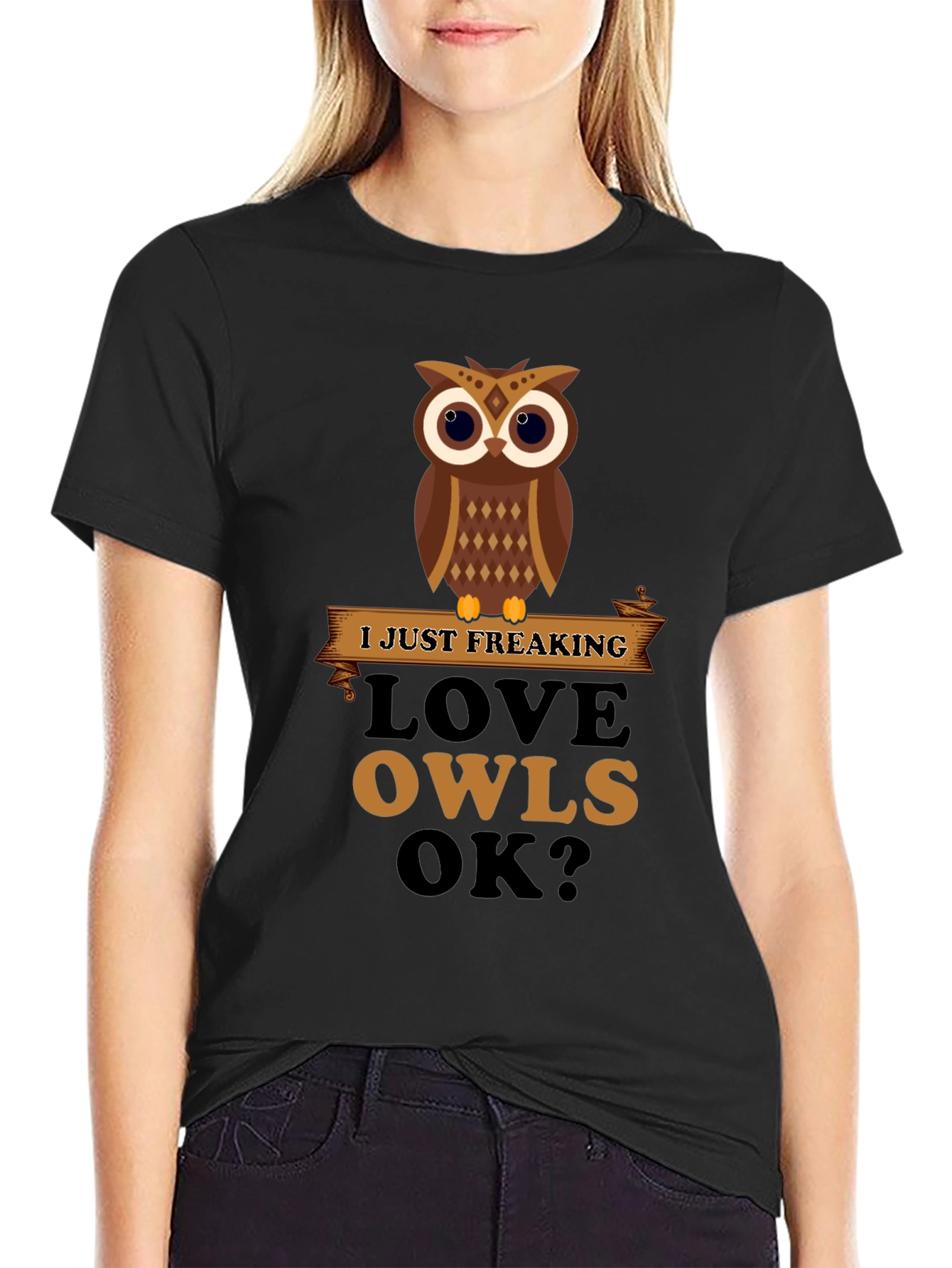 Black Funny Owl Lover T-Shirt - I Just Freaking Love Owls OK? view 2