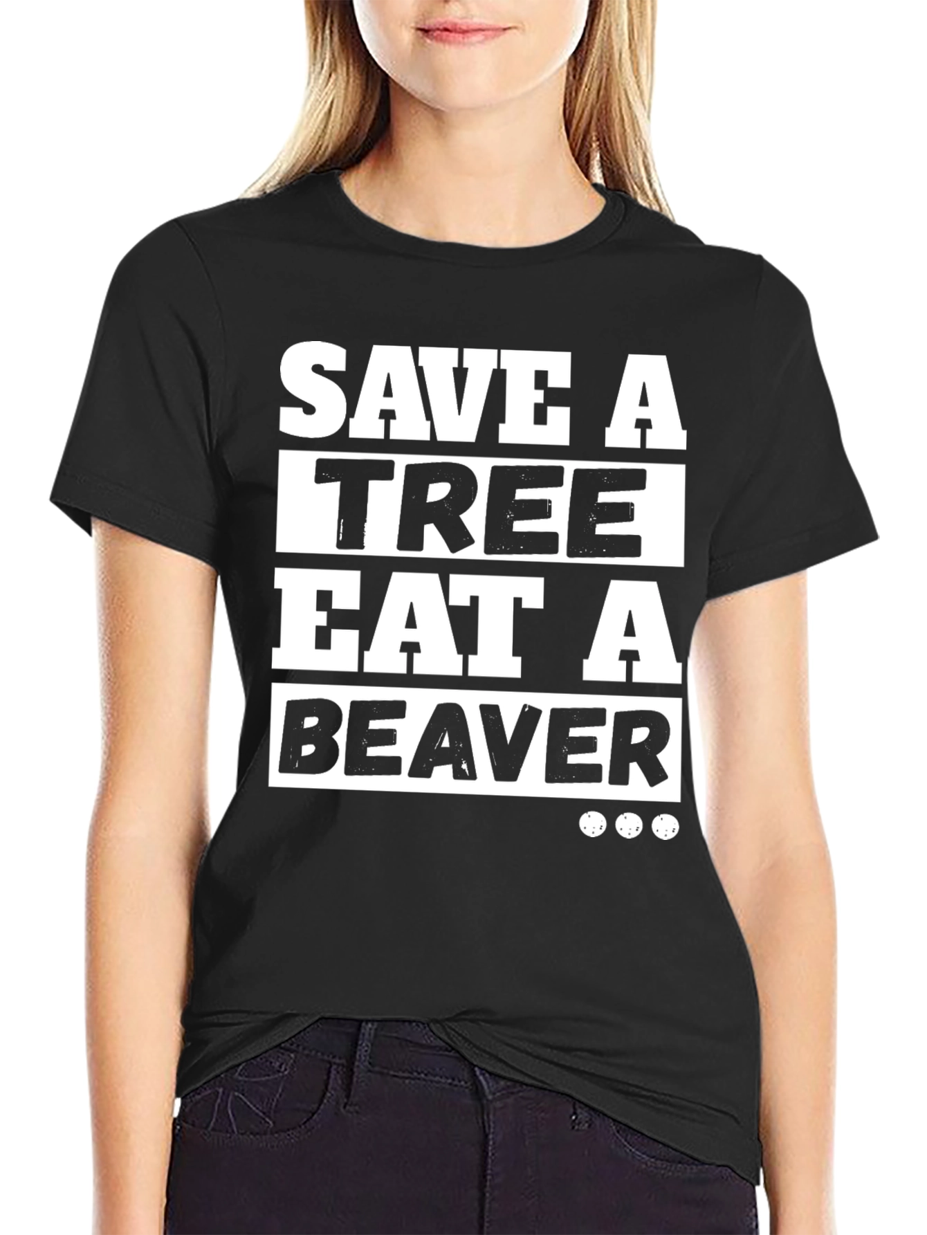 Black Save a Tree Eat a Beaver Graphic T-Shirt view 2