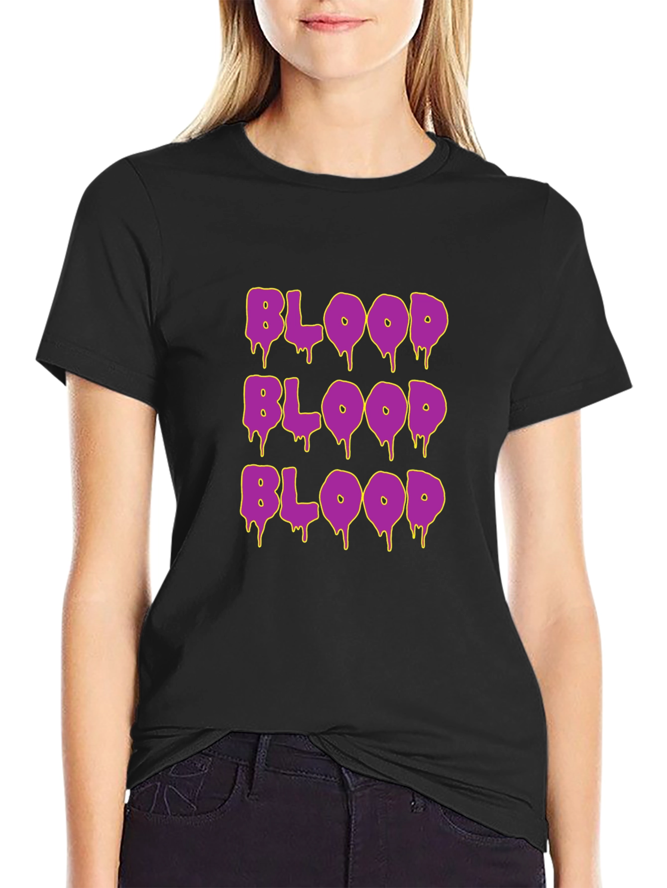 Black Blood Drip T-Shirt - Purple Novelty Graphic Tee view 2