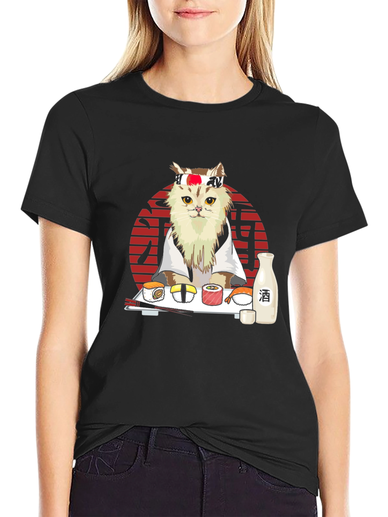 Black Sushi Cat T-Shirt - Cute Chef Kitten Tee view 2