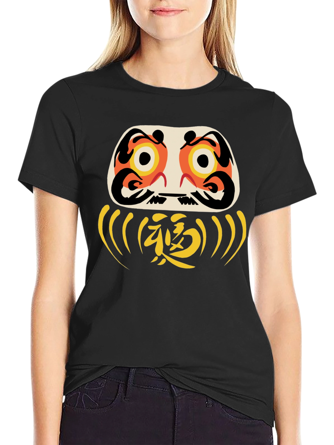 Black Daruma Doll Graphic Tee - Good Luck Shirt view 2