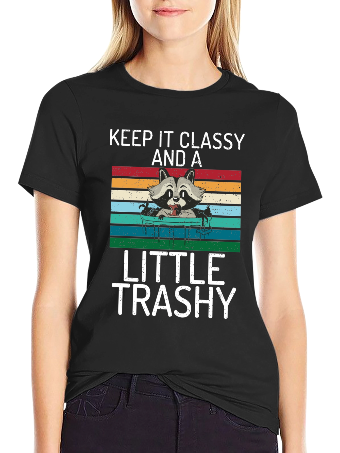 Black Keep It Classy And A Little Trashy Raccoon Graphic Tee view 2
