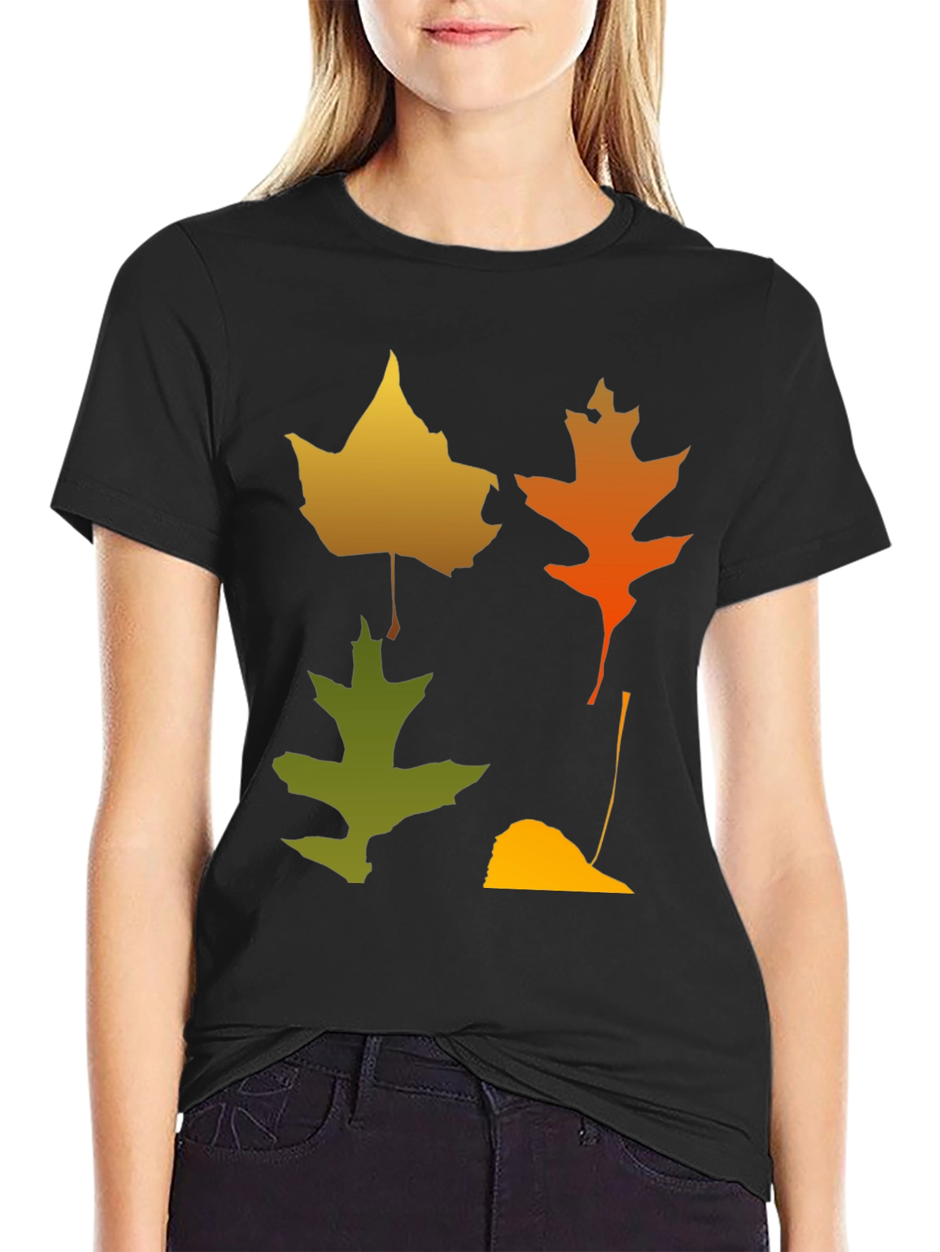 Black Fall Leaves Graphic Tee - Autumn Style Shirt view 2
