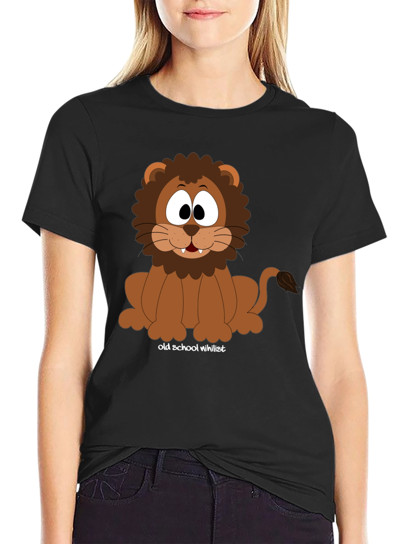 Black Cartoon Lion T-Shirt - Old School Nihilist view 2