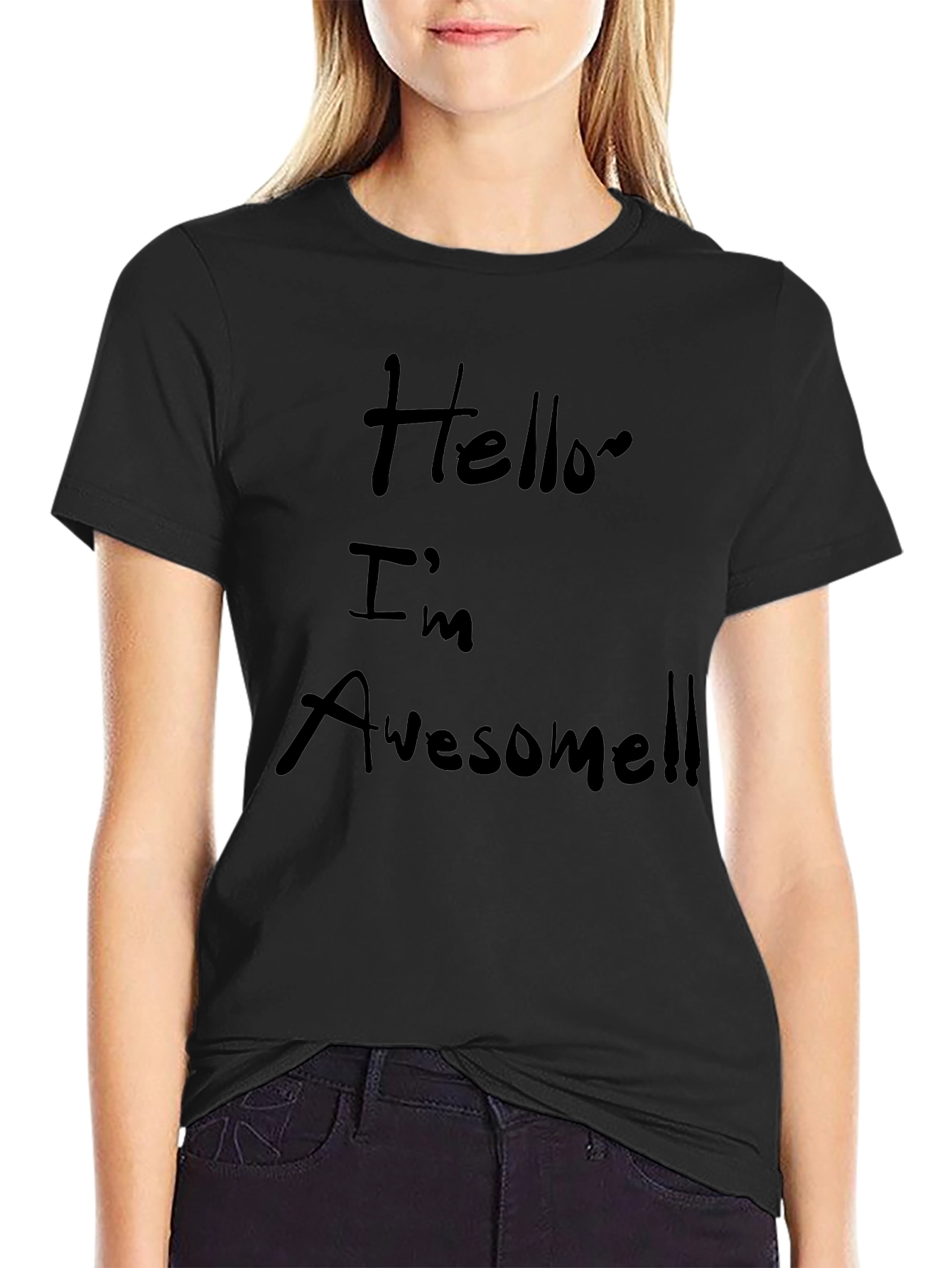 Black Hello I'm Awesome Black T-Shirt view 2