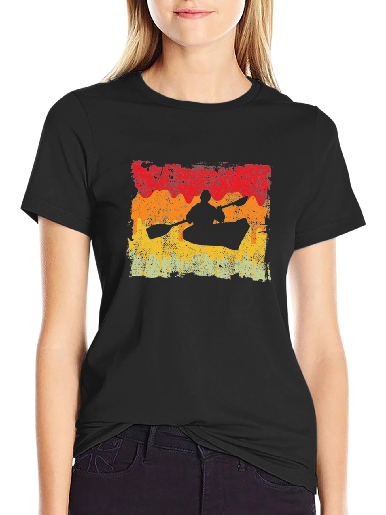 Black Retro Kayak T-Shirt - Adventure Awaits! view 2