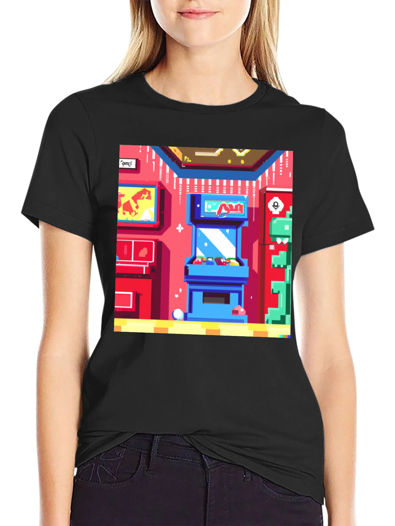 Black Retro Arcade Gamer T-Shirt - Black Cotton Tee view 2
