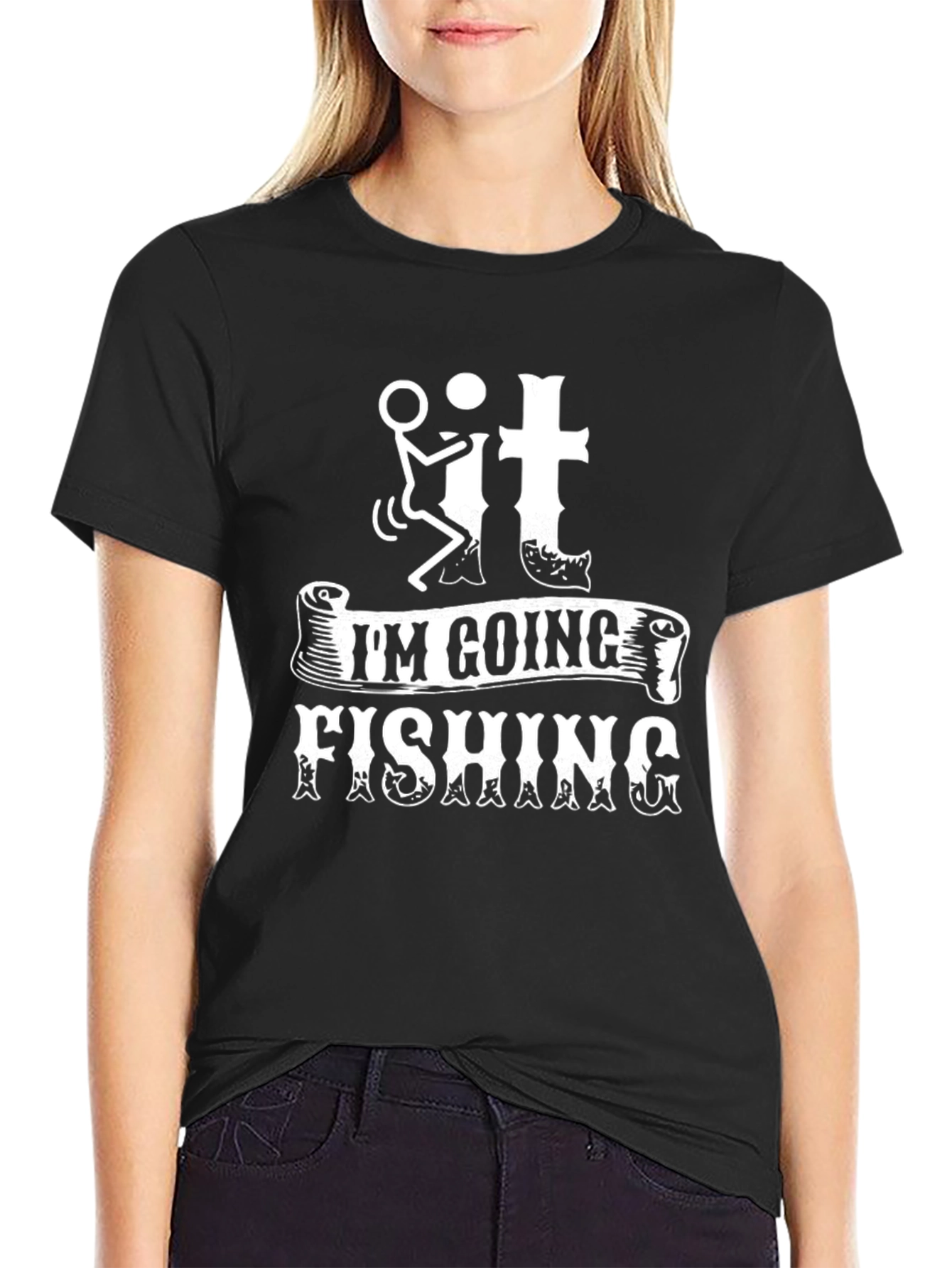 Black Funny Fishing T-Shirt - Black Graphic Tee view 2